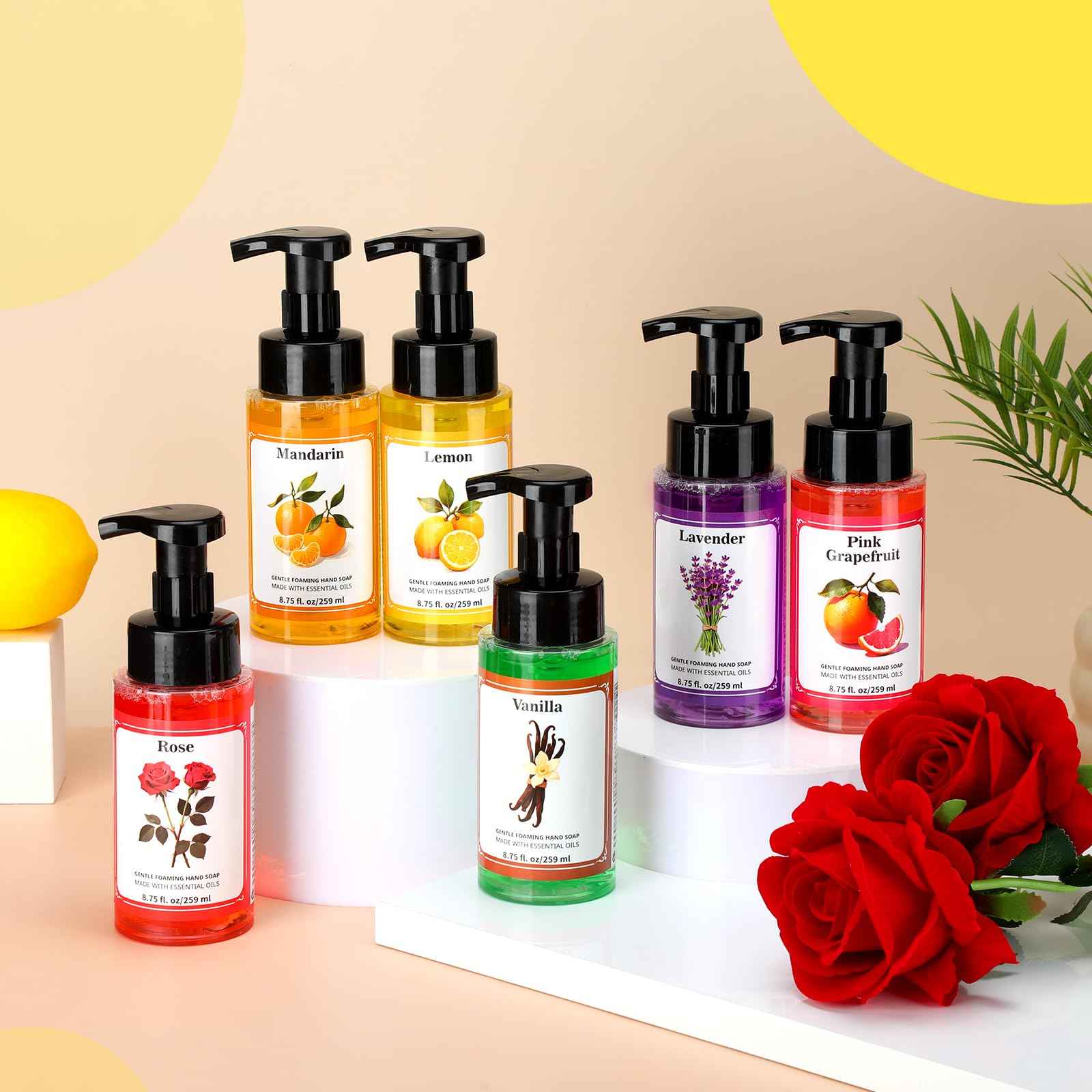 Swiffen 6pack Christmas Foaming Hand Soap with Pump Care Moisturizing Liquid Holiday Foam Hand Wash Stocking Stuffers Gift for Kitchen Bathroom Family Teacher Staff 8.75 Fl.oz(6 Colors,Fresh Scent)