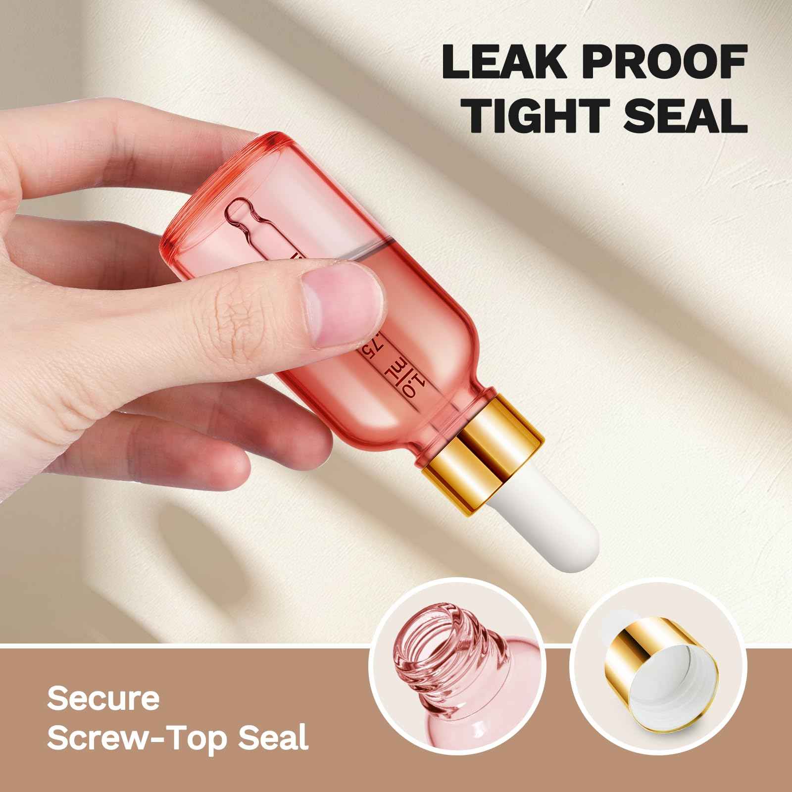 Bumobum 1 oz Dropper Bottle, Pink Glass Dropper Bottle with Glass Measured Dropper & Golden Cap, Empty Eye Tincture Bottles with Funnel & Labels for Essential Oils Serums Tavel Liquids, 4 Pack