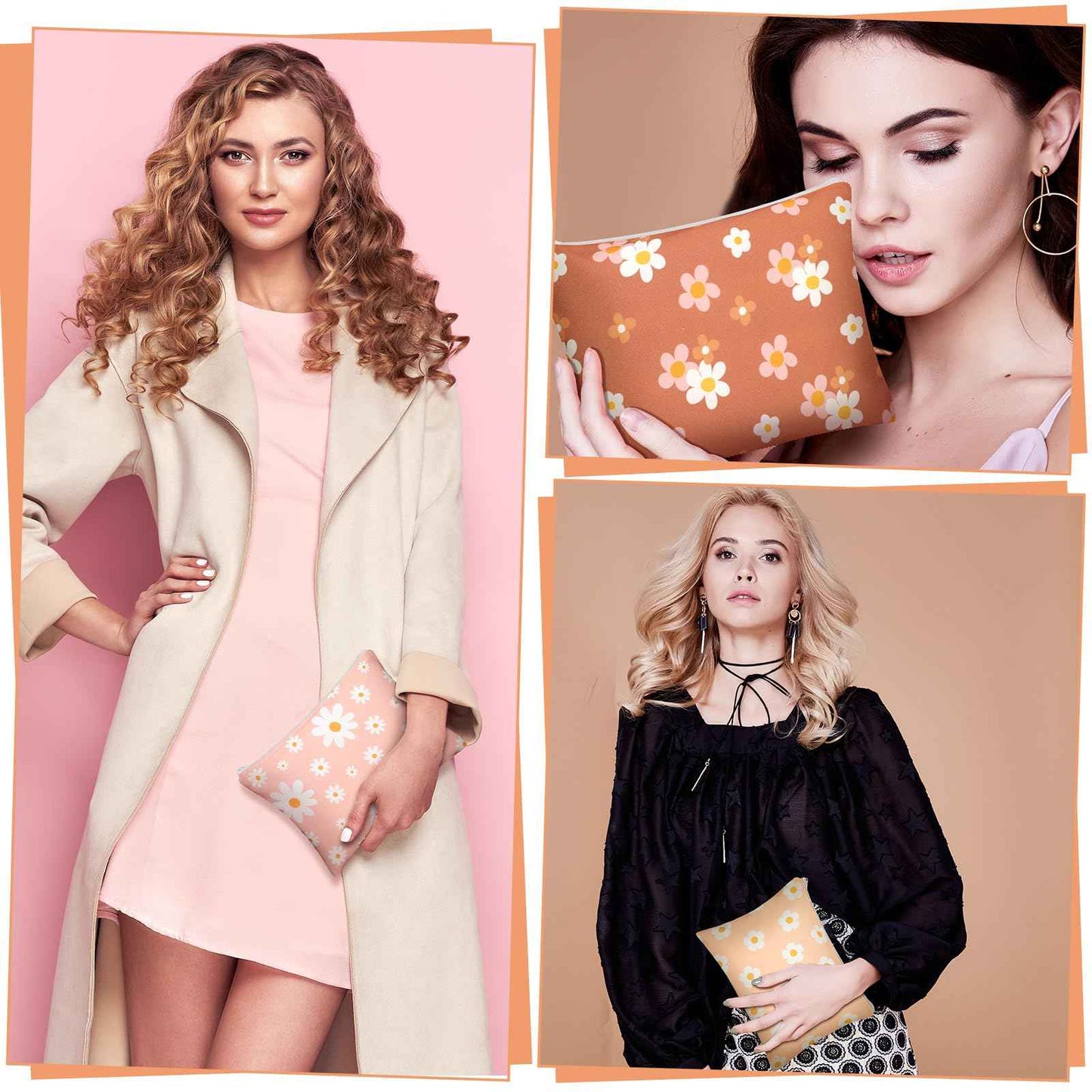 Kajaia 12 Pcs Daisy Floral Makeup Bags, Boho Zipper Cosmetic Pouch for Woman, Cosmetic Toiletry Bags Gifts Cute Portable Travel Purse Organizer Storage Pouch Daisy Party Favors for Autumn Thanksgiving