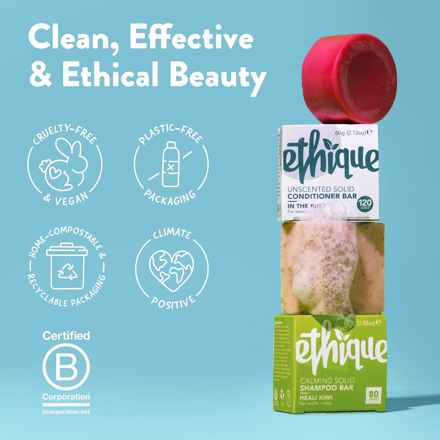 Ethique Conditioner Bar for Dry and Damaged Hair - Too Delicious |Paraben Free, Sulfate Free, Vegan, Cruely Free, 2.12 oz