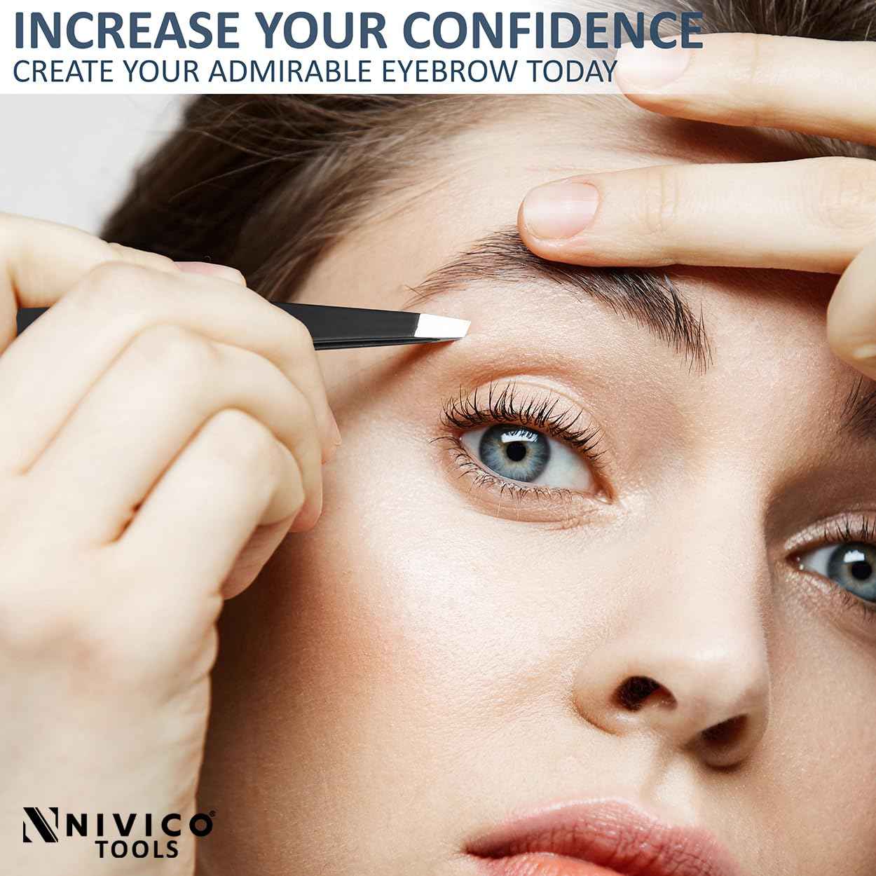 NIVICO Tweezers Set with Leather Pouch – Professional Stainless Steel Tweezers for Eyebrows Precision Facial Ingrown Hair Removal (Black)