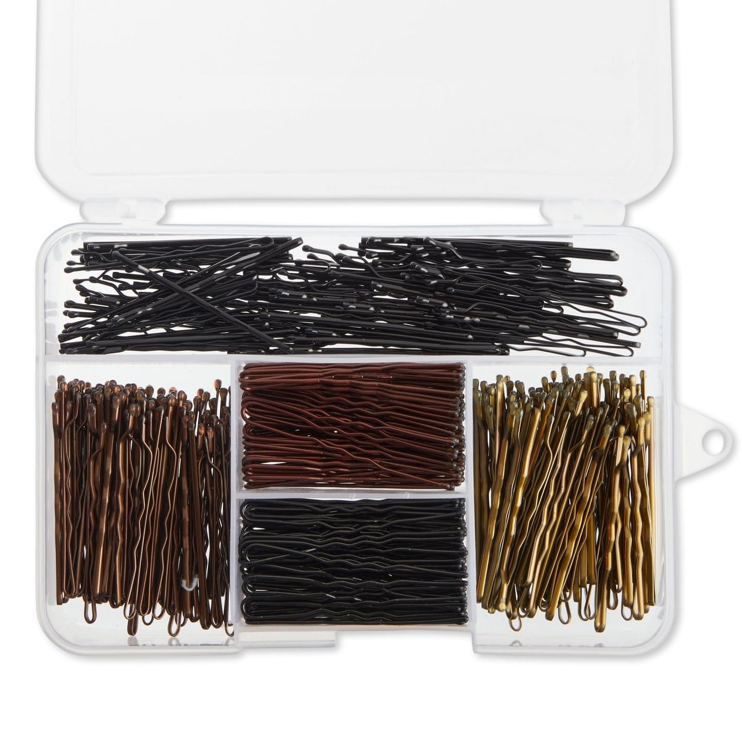 Okuna Outpost 360 Pack 2 Inch Hair Pins with Clear Holder, Bulk Set of Bobby Pins in 2 Styles and 4 Colors