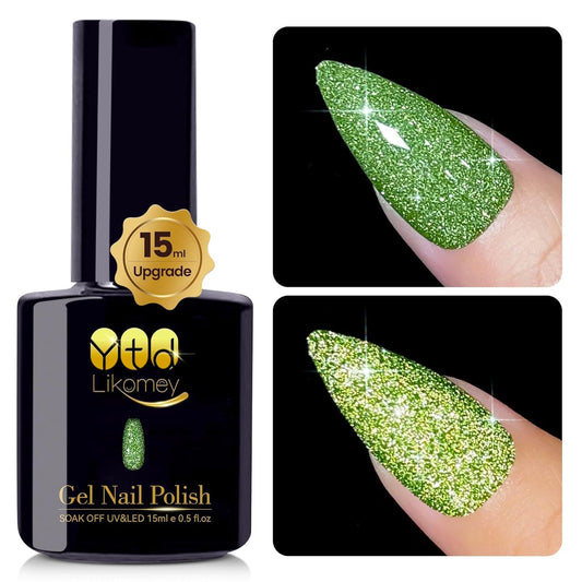 YTD Likomey Reflective Glitter Gel Nail Polish,15ml Red Flash Diamond Shimmer Nails Gel,Sparkly Shiny Salon Home Nail Art Manicure UV Nail Gel,SZ001