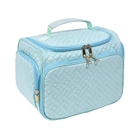 HDKJDPG Large Makeup Bag Organizer with Brush Storage,Travel Makeup Bag with Compartments for Travel Cosmetic Bags for Women (Blue)