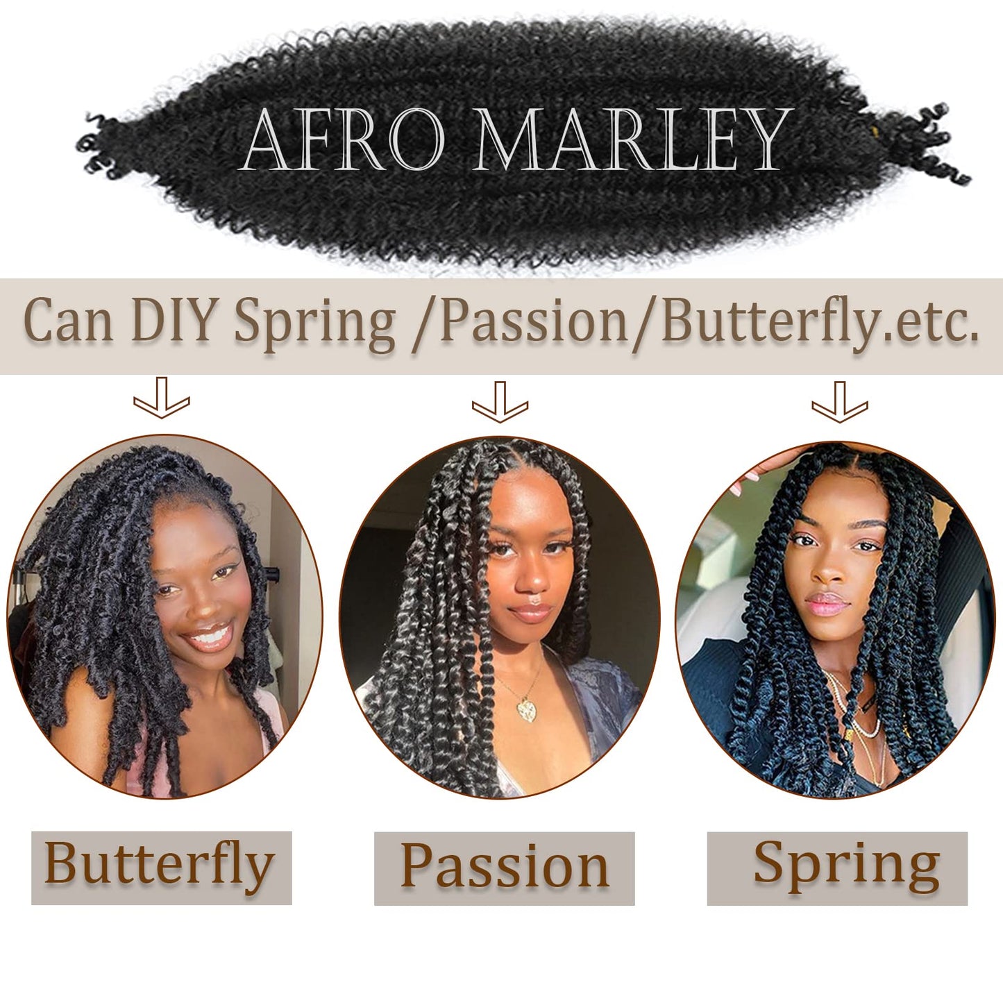 8 Packs Springy Afro Twist Hair Pre-Separated Kinky Marley Twist Braiding Hair Soft Synthetic Crochet for Distressed Faux Locs Spring Twist Hair Extensions for Women… (16 Inch (Pack of 8), 1B)……