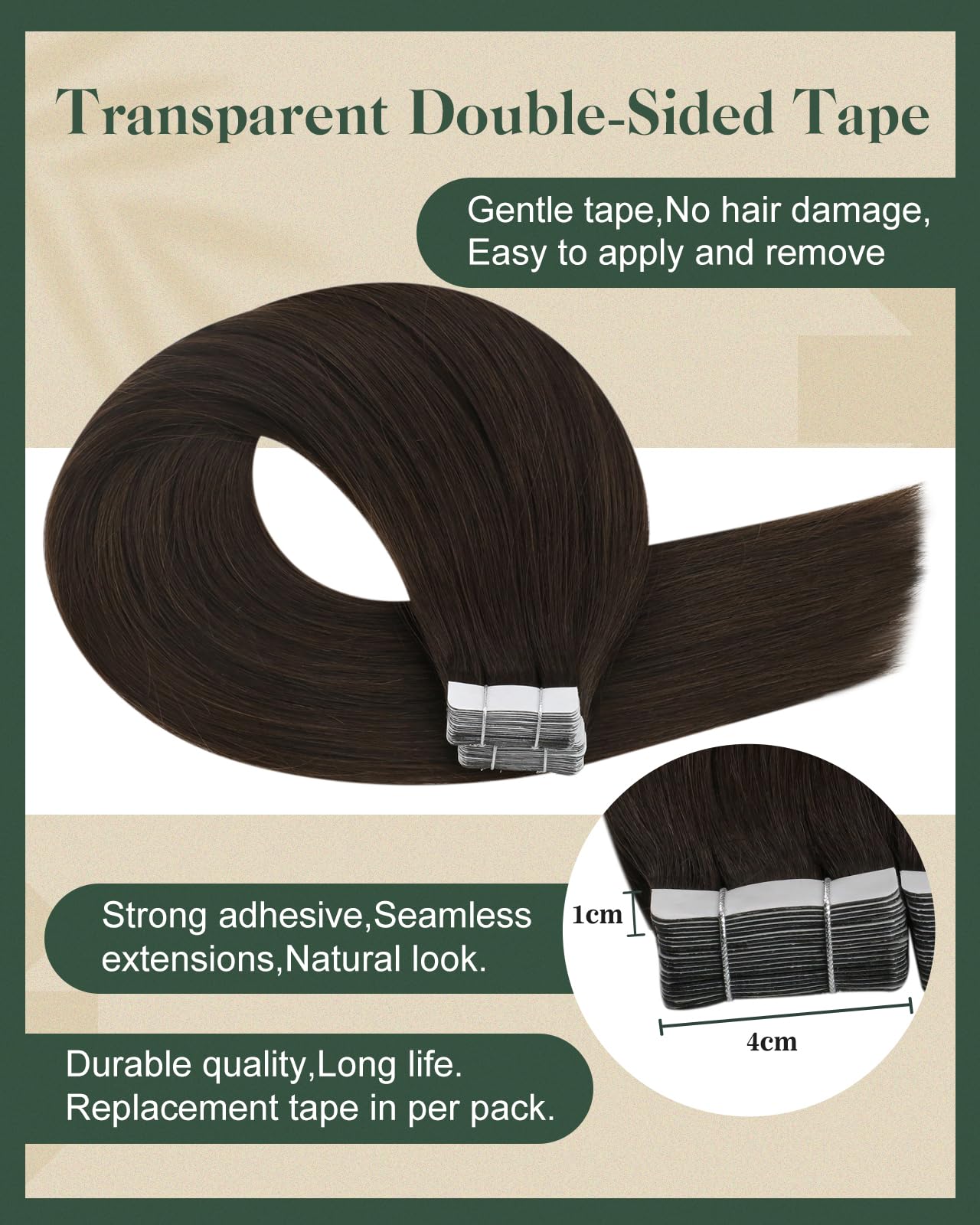 Ugeat Human Hair Tape in Extensions Brown Hair Extensions Real Human Hair Dark Brown Tape in Straight Remy Hair Extensions Invisible Double Sided Tape in Hair Extensions for Women 18Inch 20pcs 50G