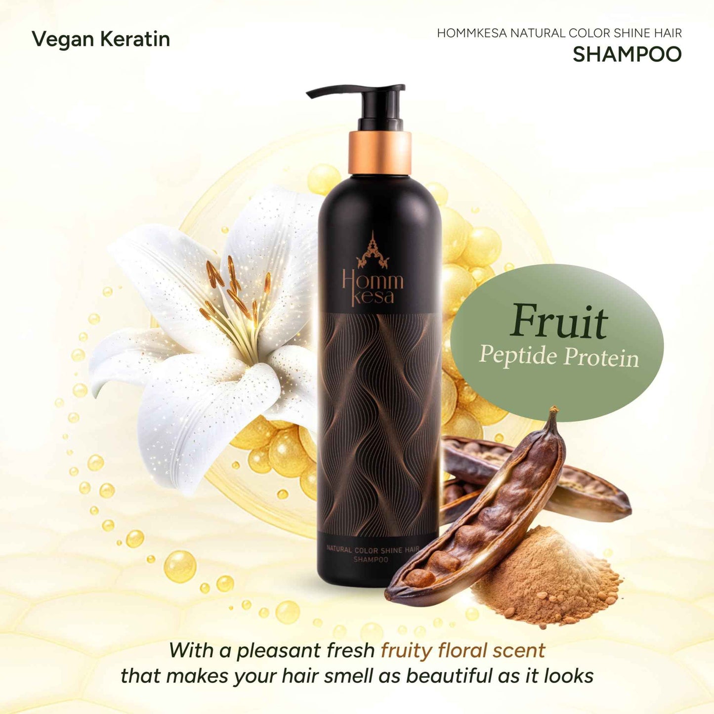 Hommkesa Natural Color Shine Hair Shampoo, Vegan Formula with Multi-Peptide Proteins, Organic Triple Oil Complex
