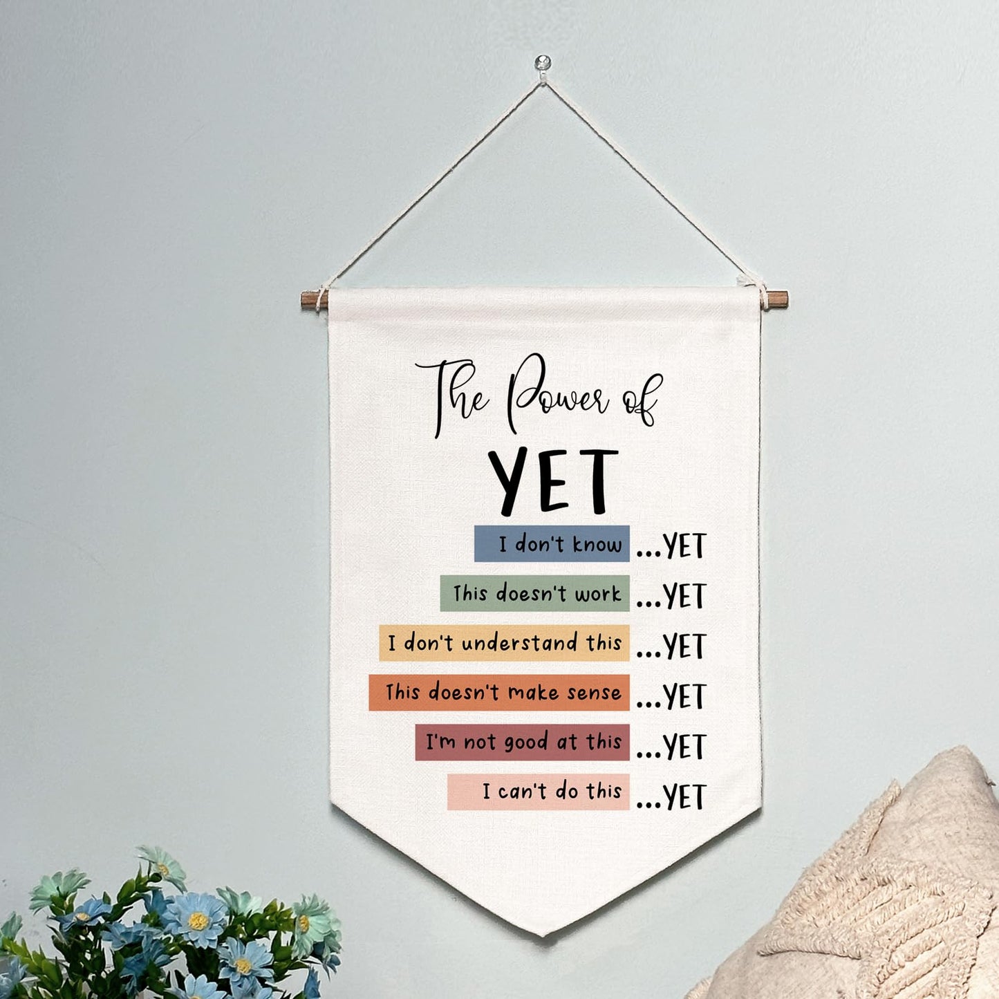 Classroom Wall Hanging Banner Poster Therapy Office Decor Calm Down Corner School Counselor Mental Health Growth Mindset Poster Anxiety Educational Wall Banner (The Power of Yet)