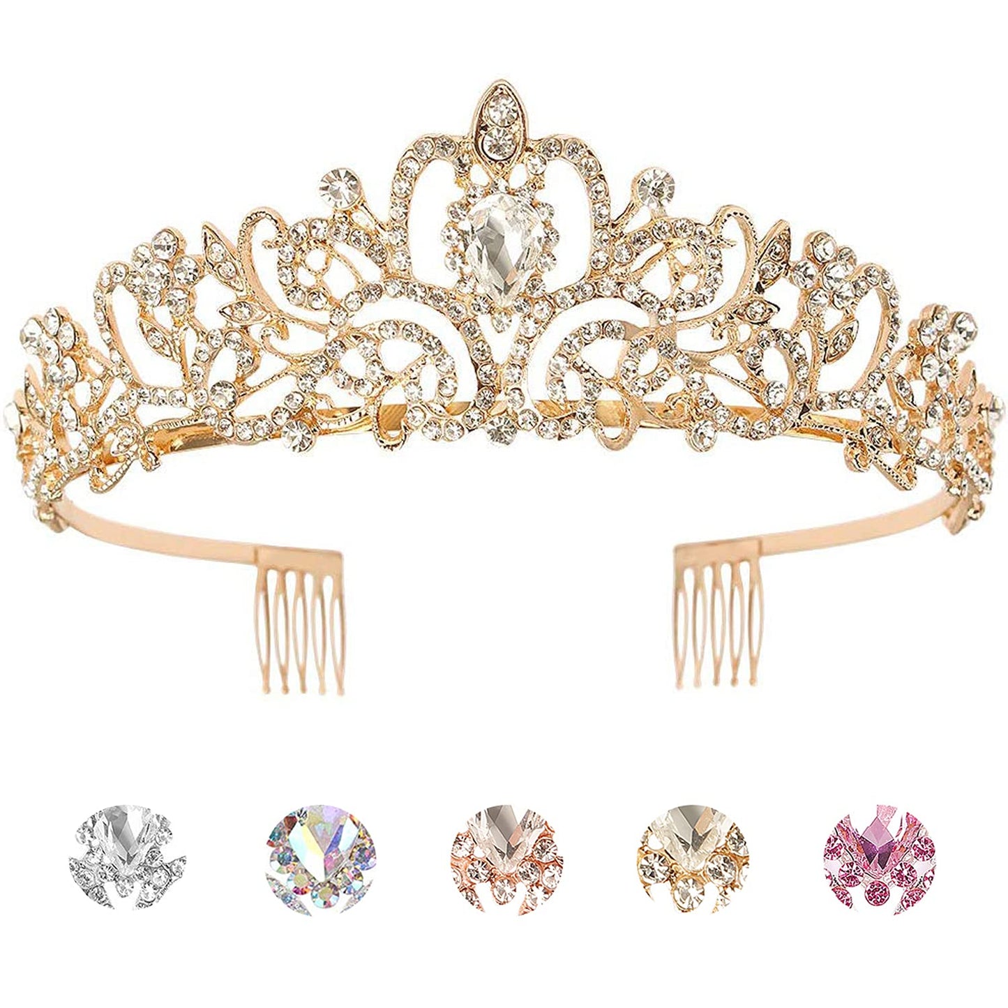 Gold Tiaras Crown, KICOSY Crystal Tiaras and Crowns for Women Princess Tiara for Women the Crown for Girls Birthday Crowns for Women Birthday Tiara Princess Crowns and Tiaras for Girls