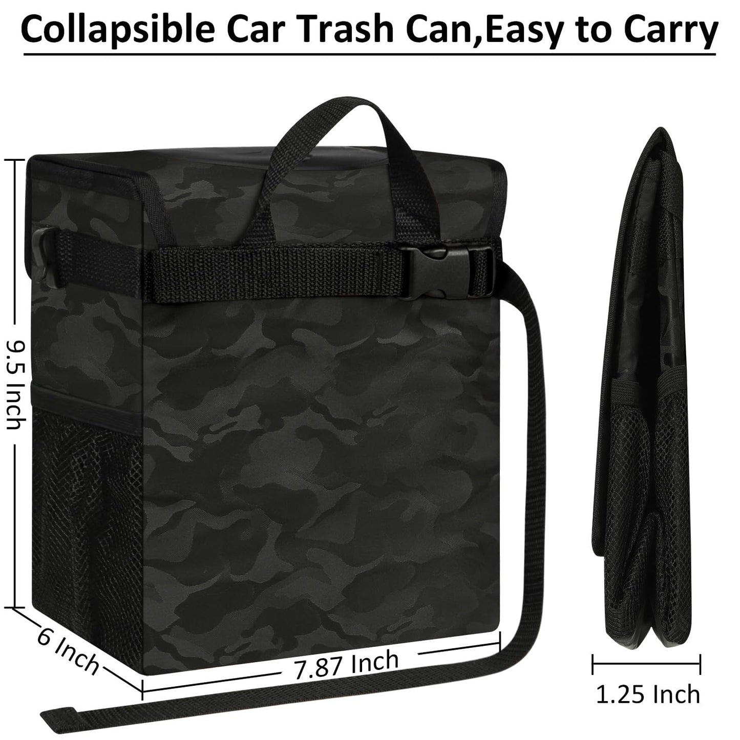 ELONGRIVER Car Trash Can Bin for Car Back Seat Leak Proof, Cute Car Trash Bag Hanging, Vehicle Trash Can for SUV Truck Van, Automotive Car Garbage Cans Front Seat Camo Black