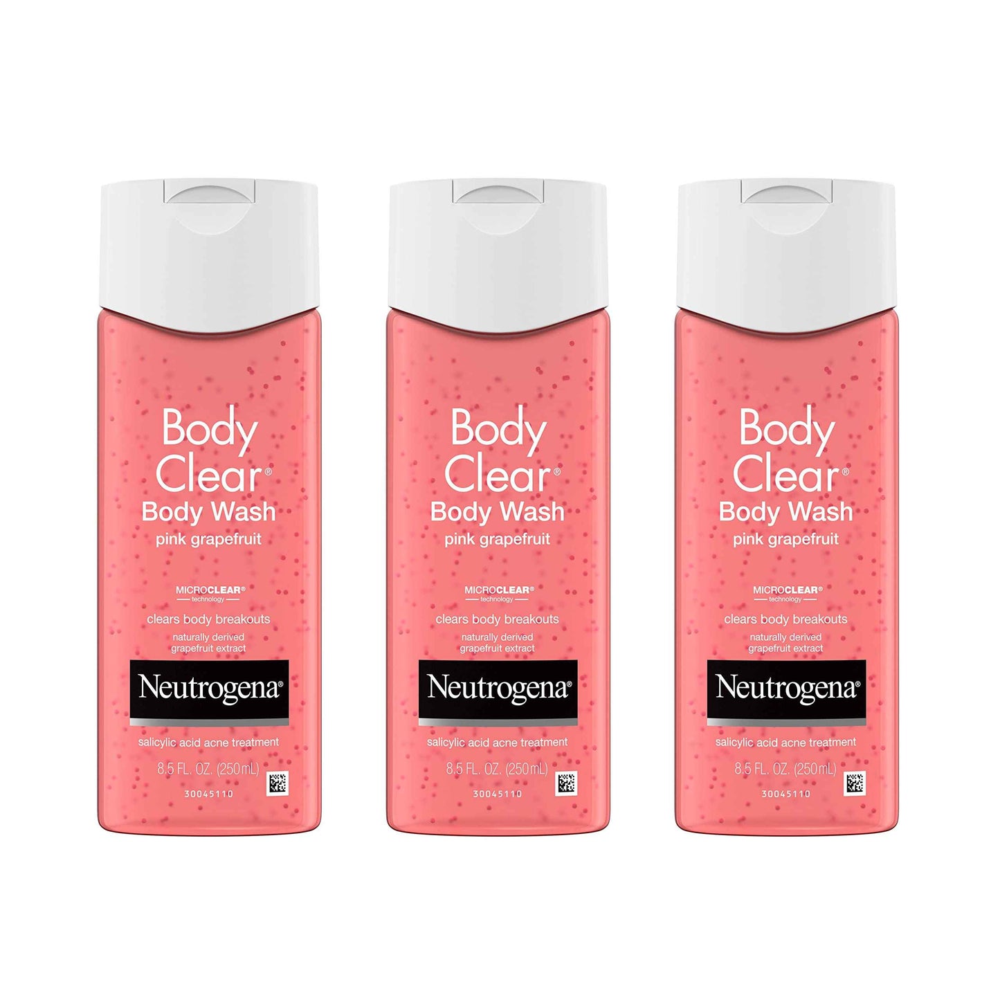 Neutrogena Body Clear Acne Treatment Body Wash with Salicylic Acid Acne Medicine, Pink Grapefruit Body Acne Cleanser to Prevent Breakouts on Back, Chest & Shoulders, 8.5 fl. oz, 3 Pack
