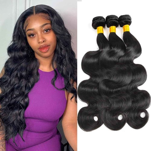 Body Wave Bundles Human Hair 10 12 14 Inch 100% Unprocessed Brazilian Virgin Hair Weave Bundles Human Hair Weft Body Wave Hair Extension for Black Women Natural Black