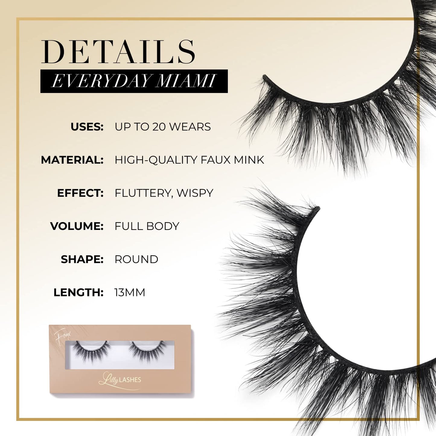 Lilly Lashes Everyday Miami Natural Lashes - Faux Mink Natural Eyelashes, False Eyelashes Everyday Use, Cat Eye Lashes, Individual Lashes Reusable up to 20x, No Lash Glue Included (13mm)