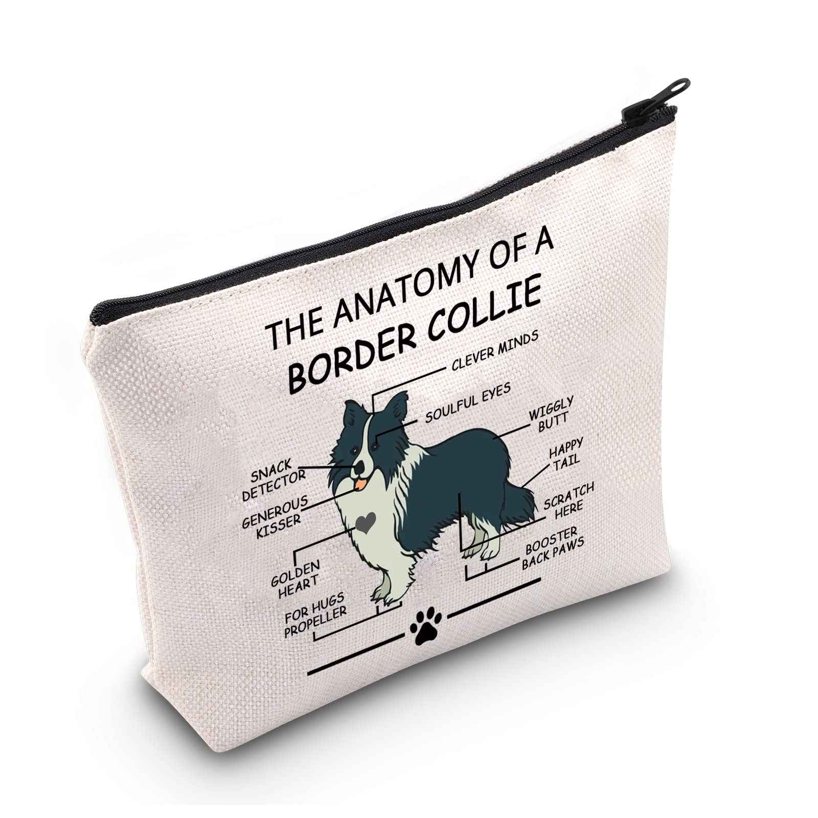 LEVLO Border Collie Lovers Cosmetic Bag - Travel Toiletry Bag - Makeup Pouch - Adult Unisex - Cartoon Pattern - Zipper Closure