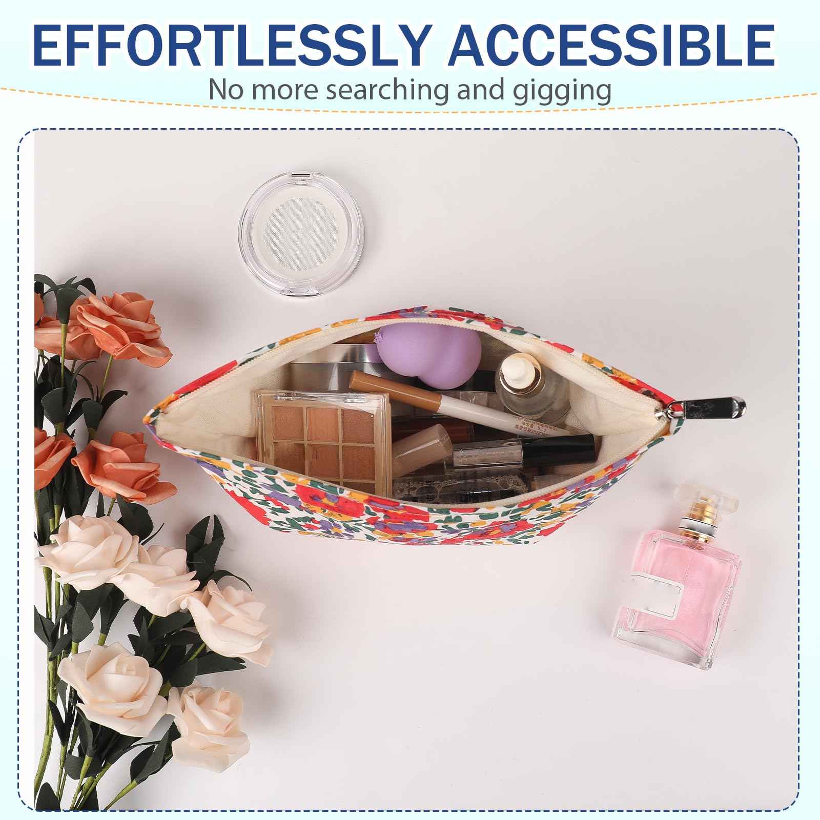 lllyan Travel Makeup Bag Zipper Pouch Fashionable Print Design, Spacious Cosmetic Bag Can Also Purse Organizer Pouches（Red print）