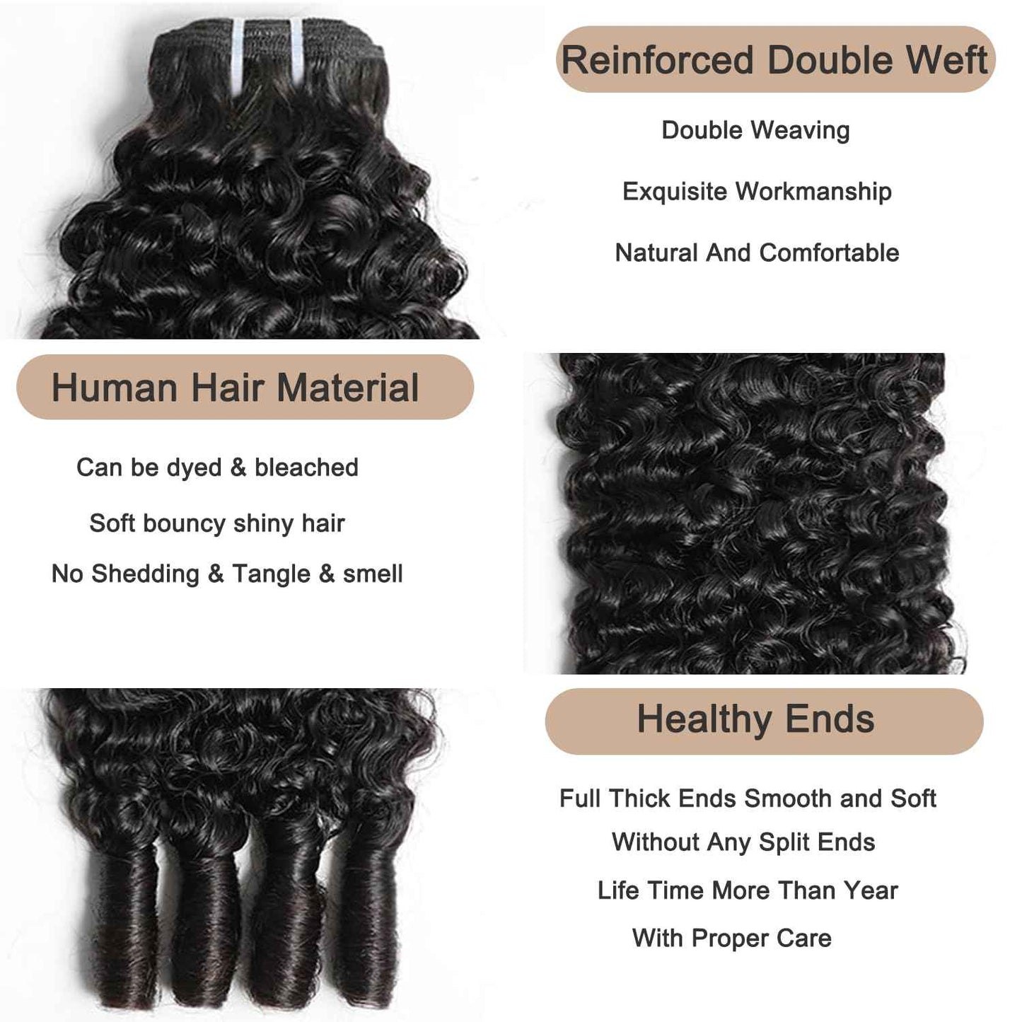 HEYKNOT Burmese Curly Bundles Human Hair 16 Inch Water Wave 100% Unprocessed Brazilian Virgin Hair Quick Weave Hair 3C4A Deep Curly human hair wet and wavy bundles for Women Natural Black