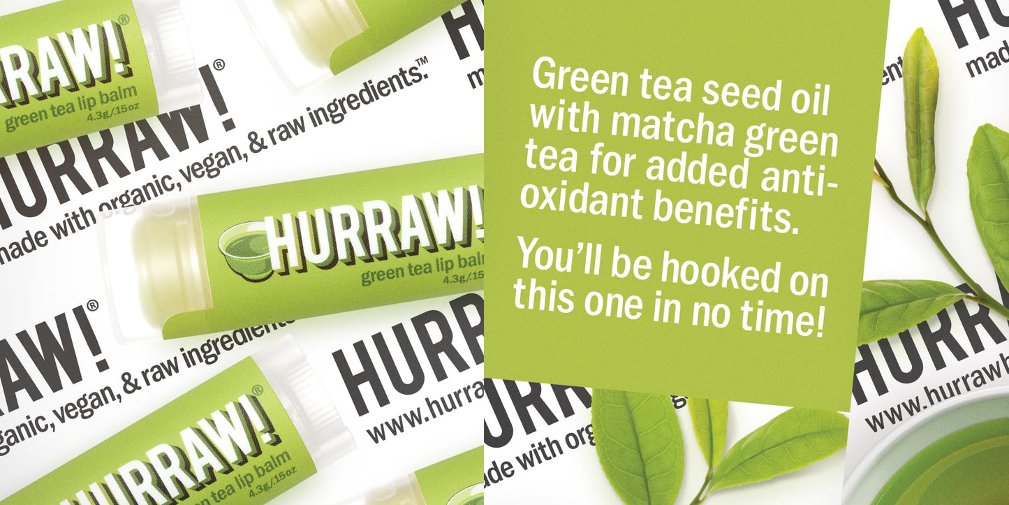 Hurraw! Green Tea Lip Balm: Organic, Certified Vegan, Cruelty and Gluten Free. Non-GMO, 100% Natural Ingredients. Bee, Shea, Soy and Palm Free. Made in USA