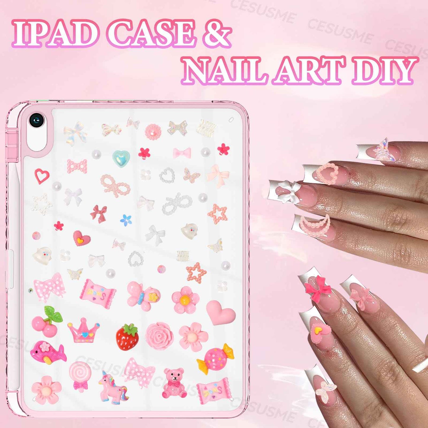 330 Pcs Junk Case Charm Kit, Bear Candy Cartoon Junk Phone Case Charm, Pink White Moon Star Pearls for Junk Cases, Flatback Resin Slime Charms for Nail Art Supplies Craft DIY