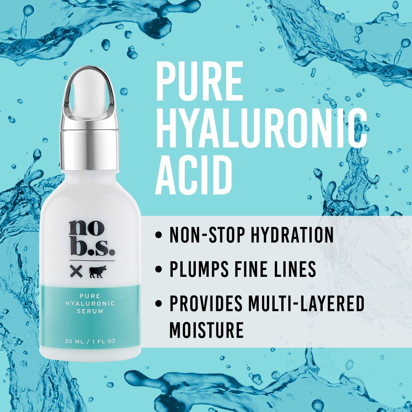 No B.S. (No Bad Stuff) Pure Hyaluronic Serum - Firming Face Serum with Hyaluronic Acid, Smooths, Hydrates, Plumps + Protects Skin, Travel size, Unscented (1 oz)