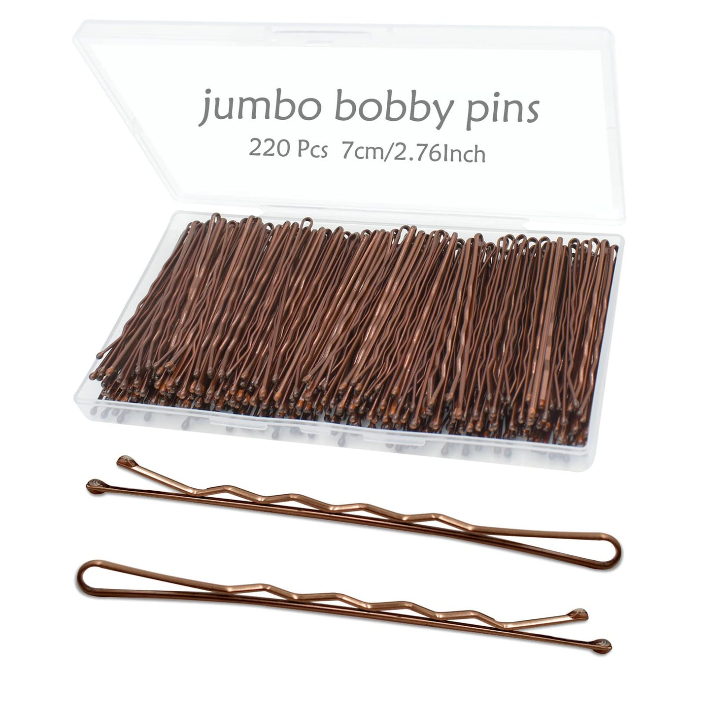 YINGFENG 220pcs 2.76 Inch Large Bobby Pins Brown for Women, Jumbo Hair Bobby Pins, Long Bobby Pins with Box, Reusable Non Slip Hair Pins, Big Bobby Pins Great For Thick Hair