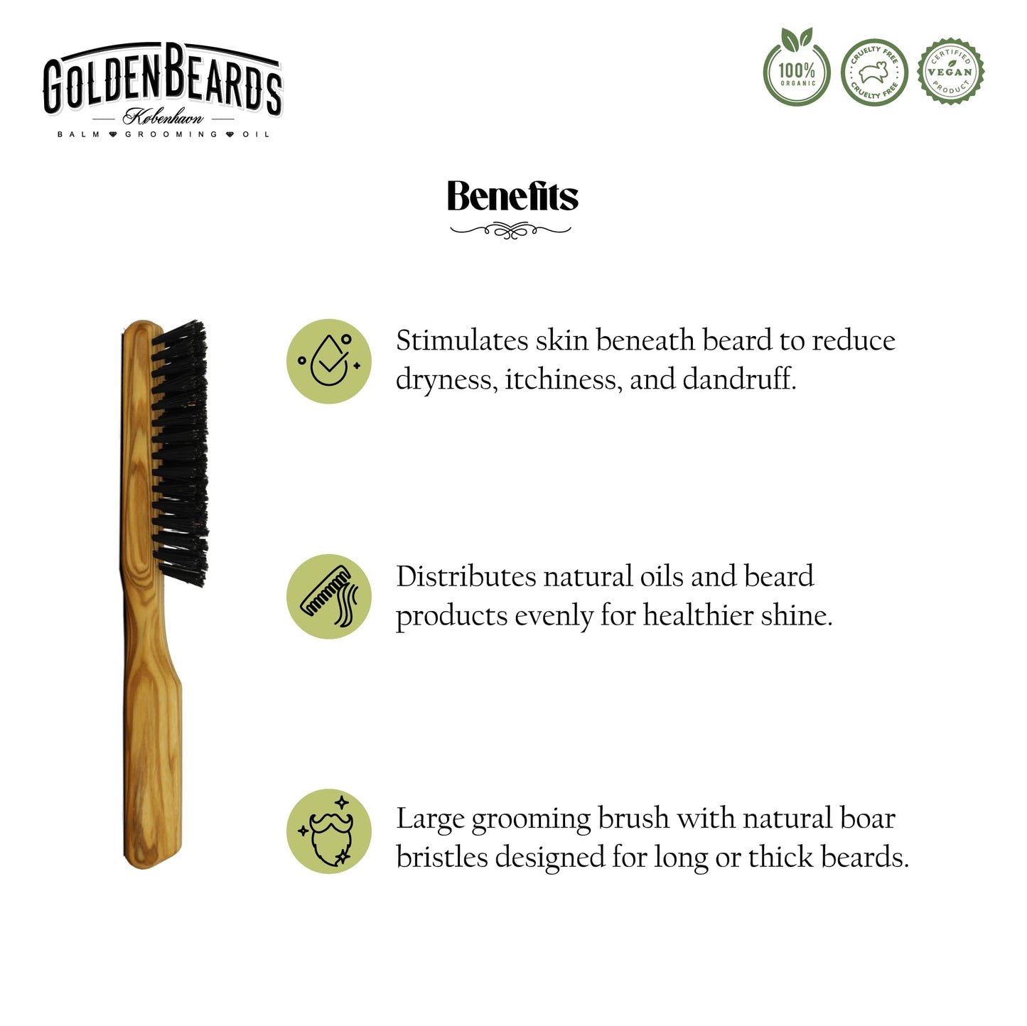 Golden Beards Big Beard Brush – Pear Wood Handle & Natural Boar Bristles – Large Beard Grooming Brush for Thick, Long Beards – Handmade, Vegan & Cruelty-Free