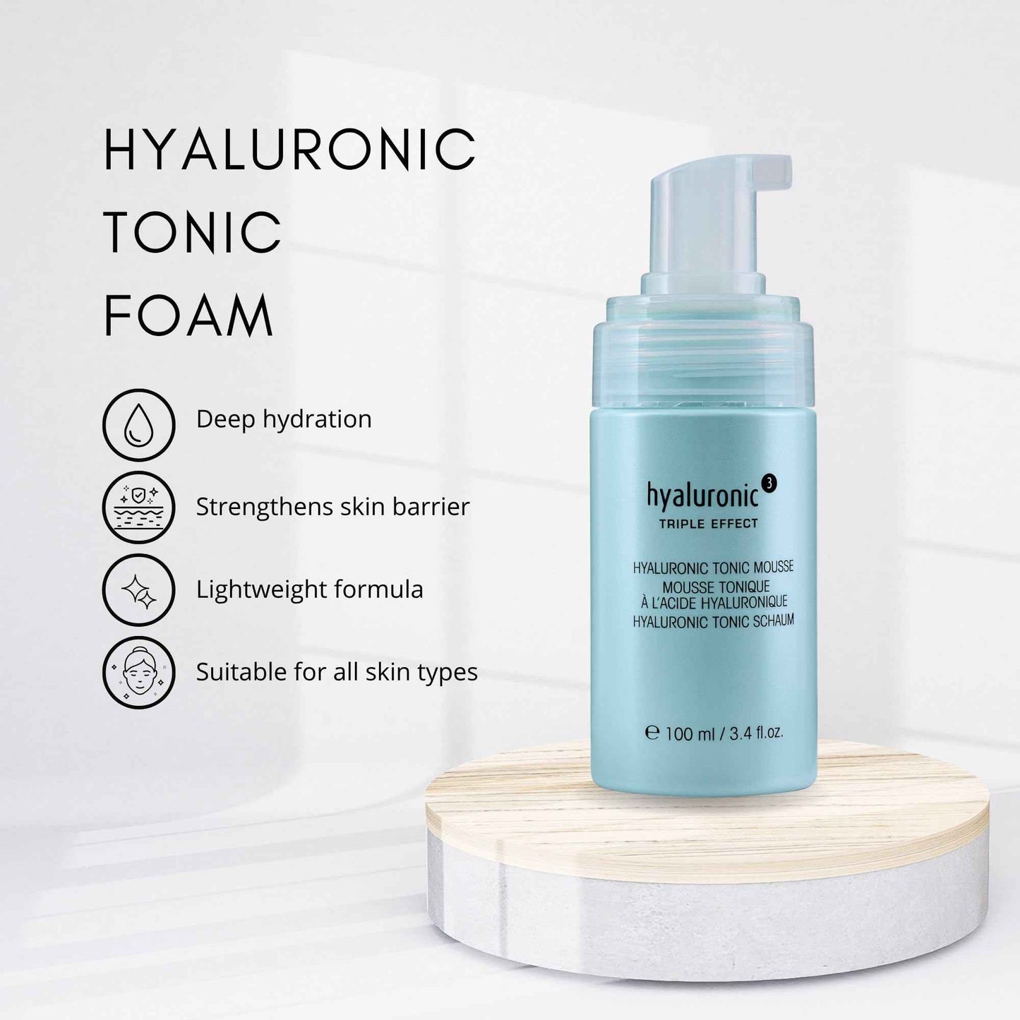 être belle Hyaluronic Triple Effect Tonic Mousse, Skin Care for Women, Hydrating Toner Foam, Made with Hyaluronic Acid, Witch Hazel & Kiwi Extract for All Skin Types, 100 mL