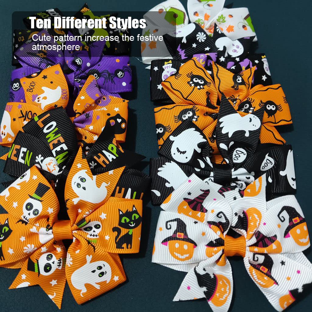 10 Pcs Halloween Hair Clips 3" Bow Barrettes Hair Pins Pumpkin Spiders Ghost Hairband Cute Accessories for Women Kid Party Supplies (10-Pack)