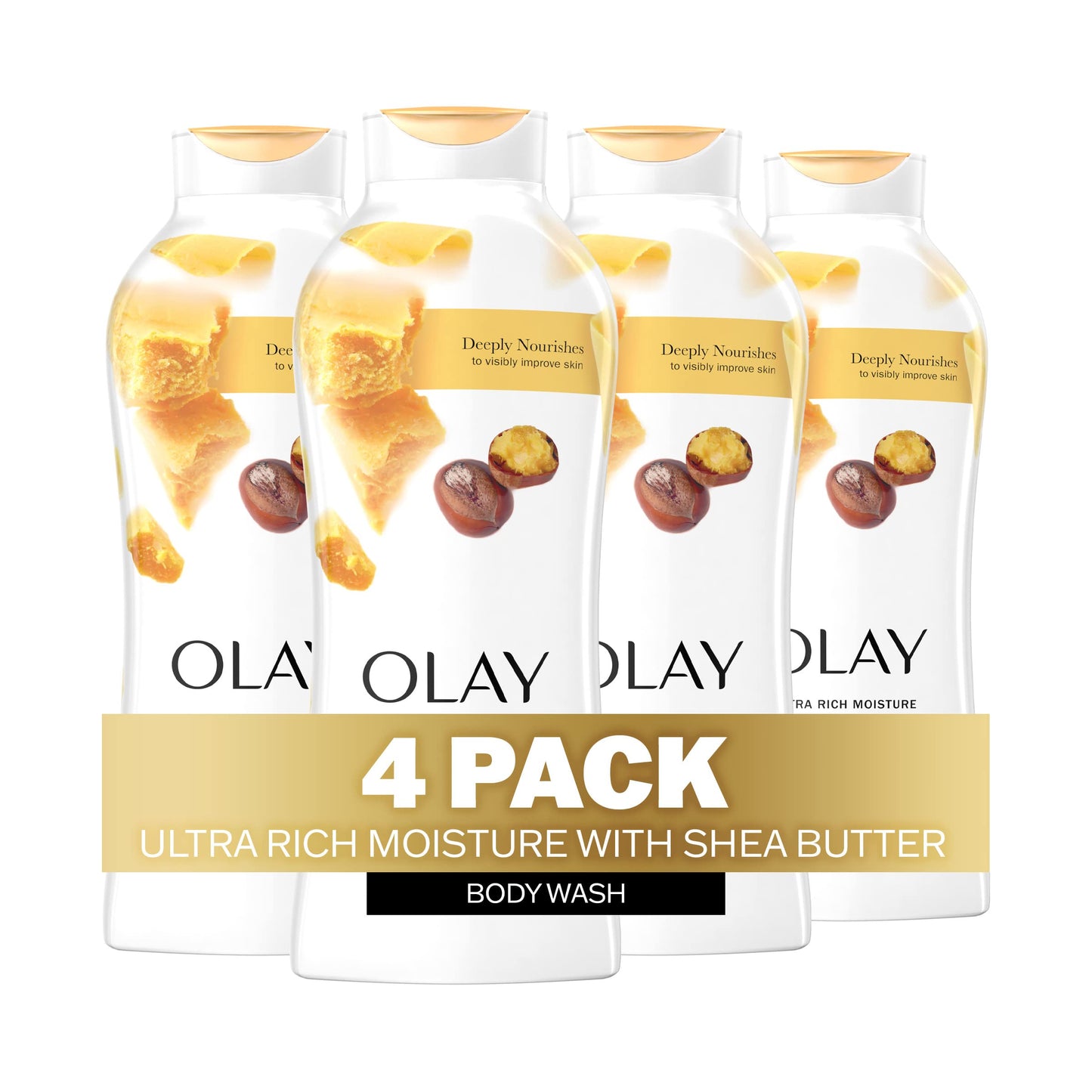 Olay Ultra Rich Moisture Body Wash for Women, Deeply Nourishes, Vitamin B3 Complex, Clinically Proven, Shea Butter Scent, 22 fl oz (Pack of 4)