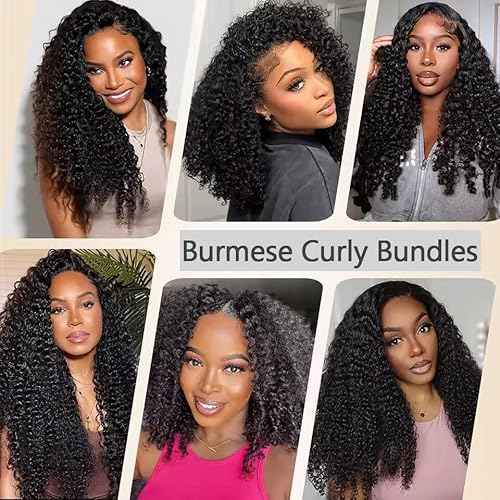 VIPbeauty Burmese Curly Human Hair Bundles One Curly Bundles Human Hair Unprocessed Burmese Raw Hair Extension Real Human Hair Natural Color Spiral Hair Weft Extensions Quick Weave Bundle 22 Inch