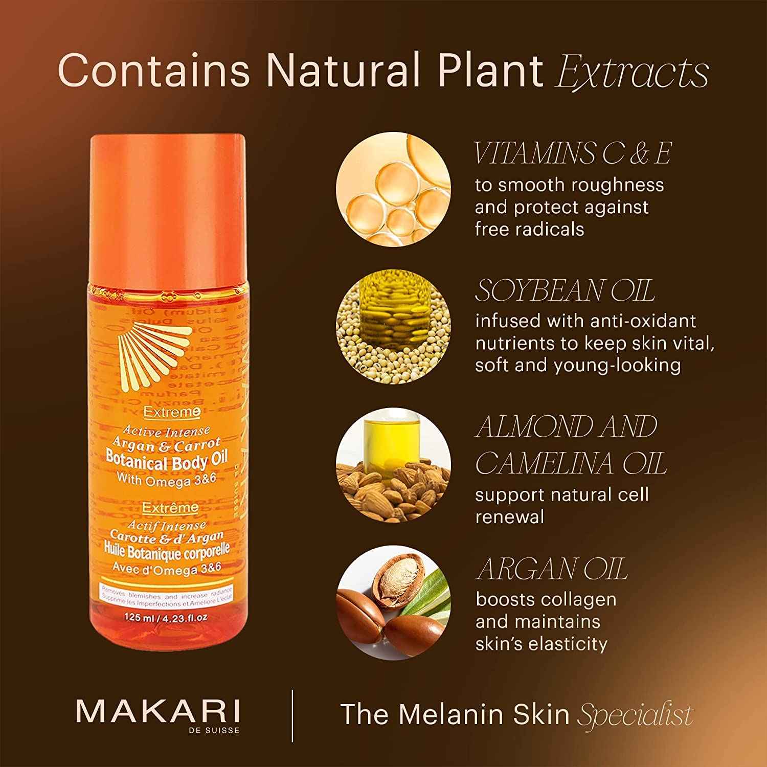 MAKARI Extreme Active Intense Botanical Body Oil (125 ml) | Softens, Conditions, Hydrates, and Rejuvenates Skin | Helps Fade Marks, Blemishes, and Spots | Recommended for All Skin Types