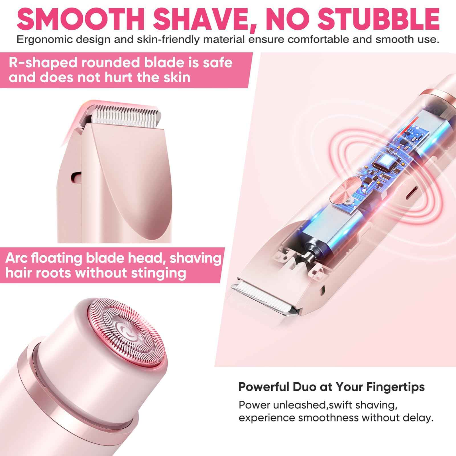 2025 Glow Aura Womens Shaver, 2-in-1 Women's Body Shaver, Dual Head Bikini Electric Razor for Women, IPX67 Waterproof Wet & Dry Use Body Hair Trimmer (Pink)