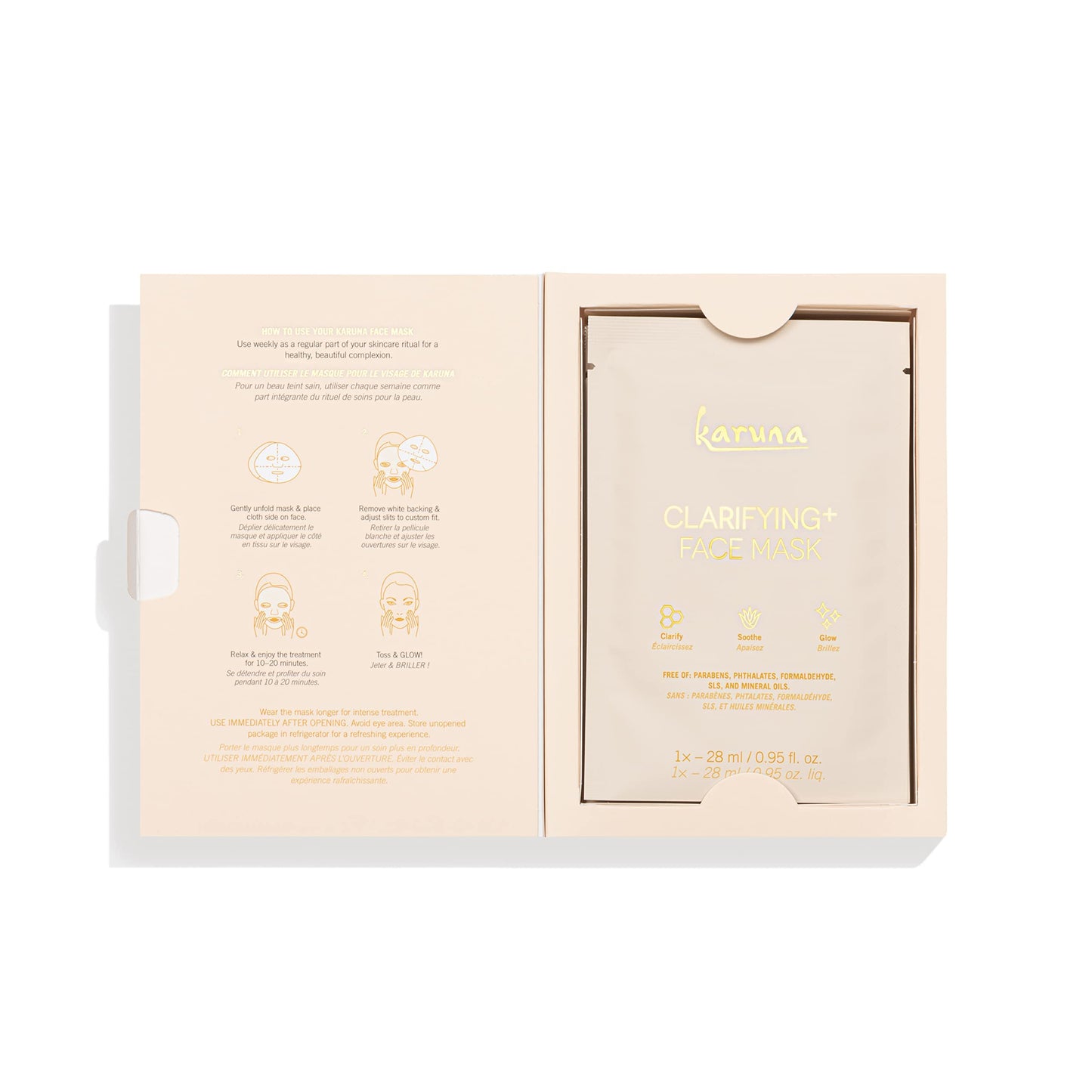 Karuna Skin - Clarifying+ Sheet Masks for Clear Skin, Moisturizing & Hydrating Face Masks Skincare, Sheet Mask with Honey, Salicylic Acid & Burdock Root, 4 Face Mask Sheets per Pack