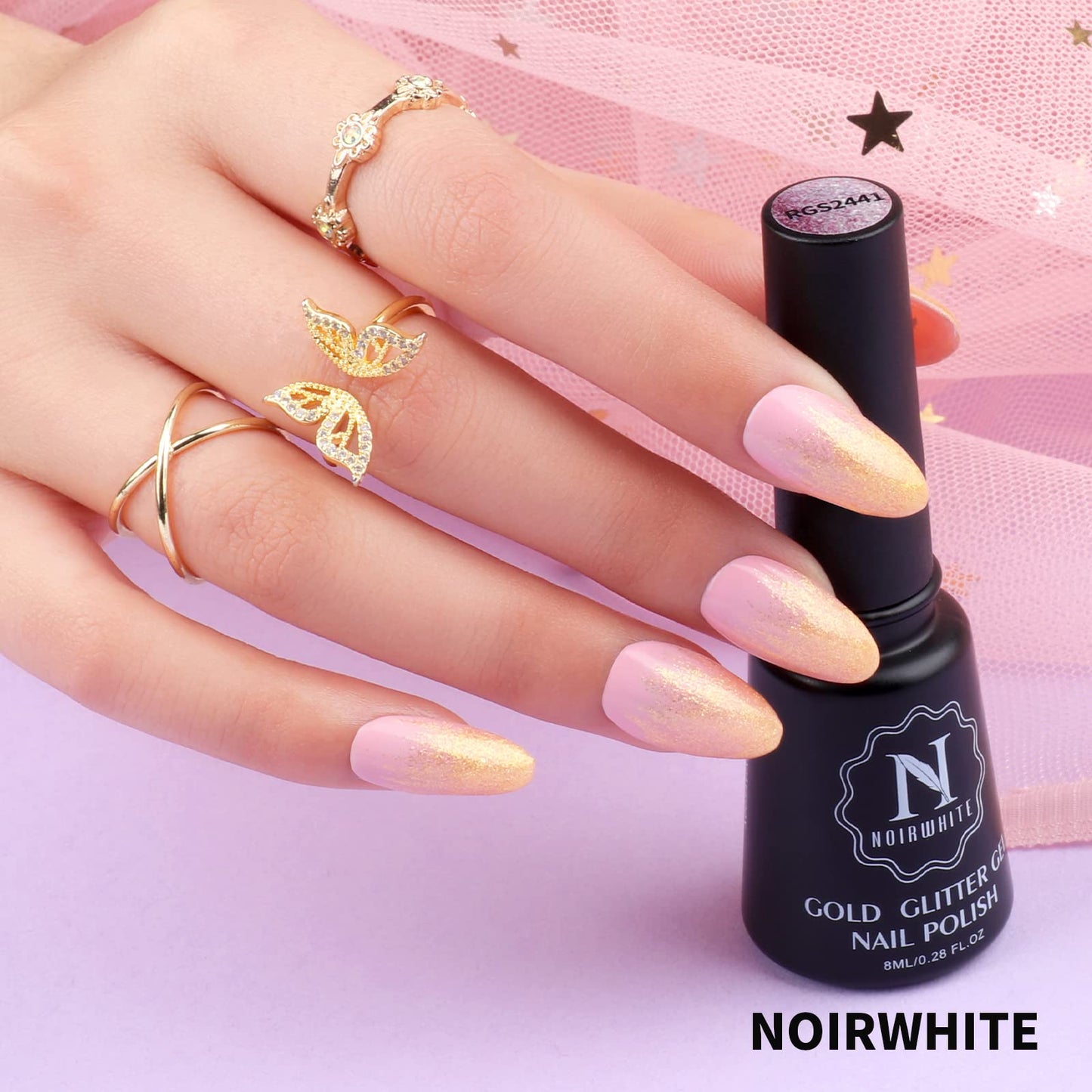 noirwhite Glitter Gel Nail Polish, 6 Colors Shine Gel Nail Polish Set Soak Off UV LED Gold Pink Brown Gel Polish Starter Kit for Home Salon DIY Nail Art Manicure All Season Gel Polish Kit