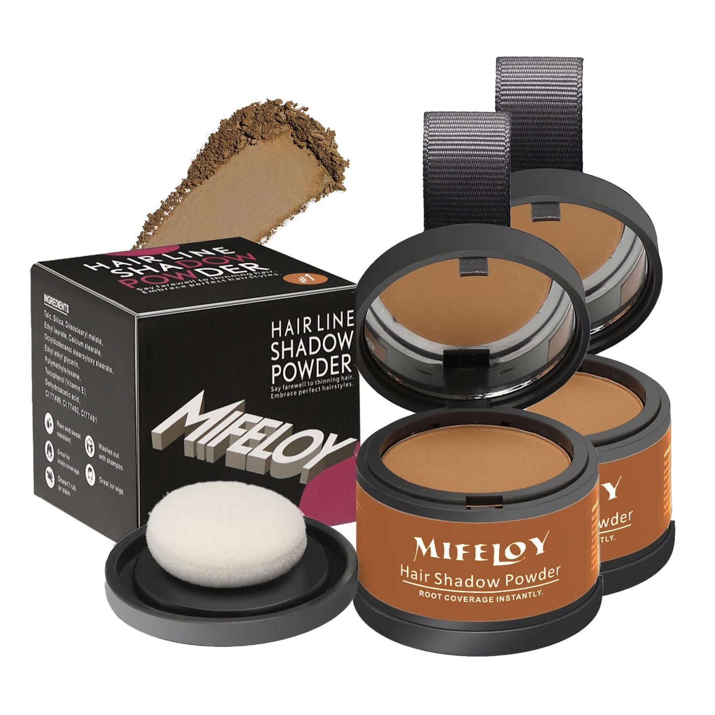 MIFELOY 2 Pack Root Touch Up and Gray Coverage Powder for Women and Men, Roots Concealer for Hair, Beard Line, Eyebrows and Thinning Hairline, Light Brown