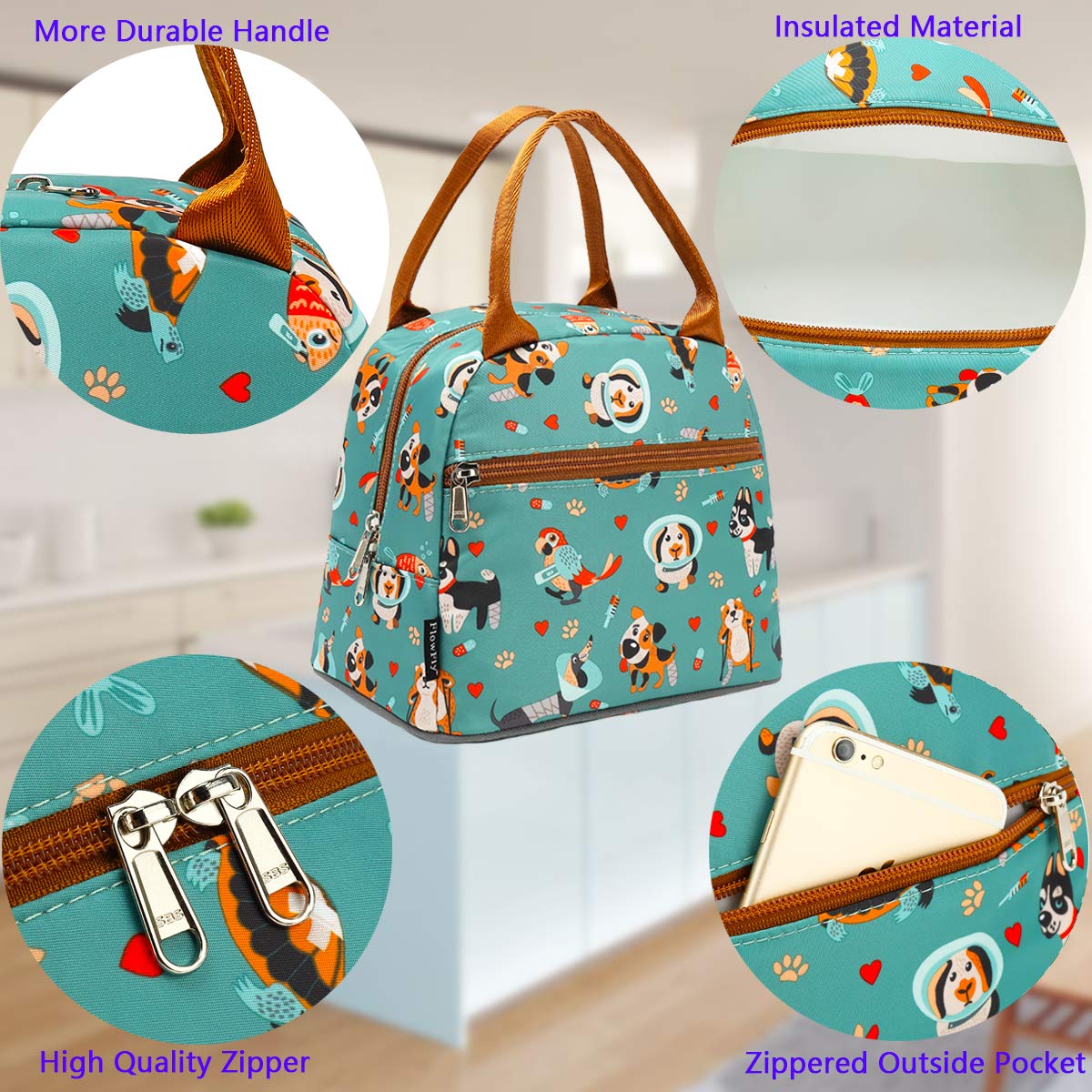 FlowFly Lunch Bag Tote Bag Lunch Organizer Lunch Holder Insulated Lunch Cooler Bag for Women/Men,Dog