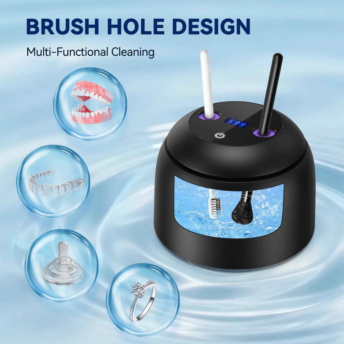 Ultrasonic Retainer Cleaner - 45±3kHz, 3 Modes with Digital Timer, UVC+UVA Lamp,Denture Cleaner Machine, Mouth Guard, IPX6,200ML SUS304 Tank for Aligner, Night Guard Toothbrush (Black)