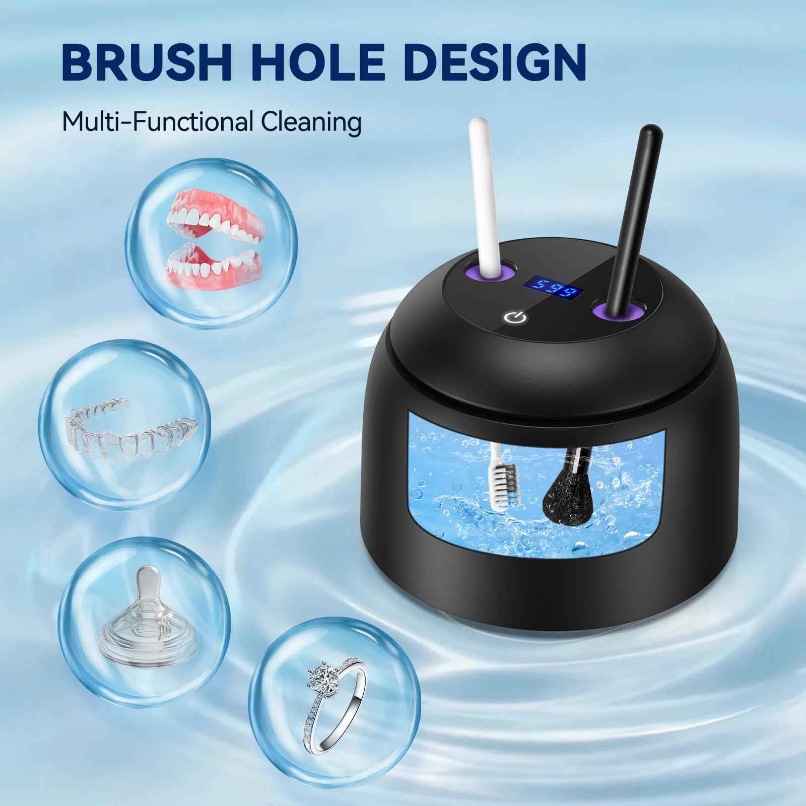 Ultrasonic Retainer Cleaner - 45±3kHz, 3 Modes with Digital Timer, UVC+UVA Lamp,Denture Cleaner Machine, Mouth Guard, IPX6,200ML SUS304 Tank for Aligner, Night Guard Toothbrush (Black)