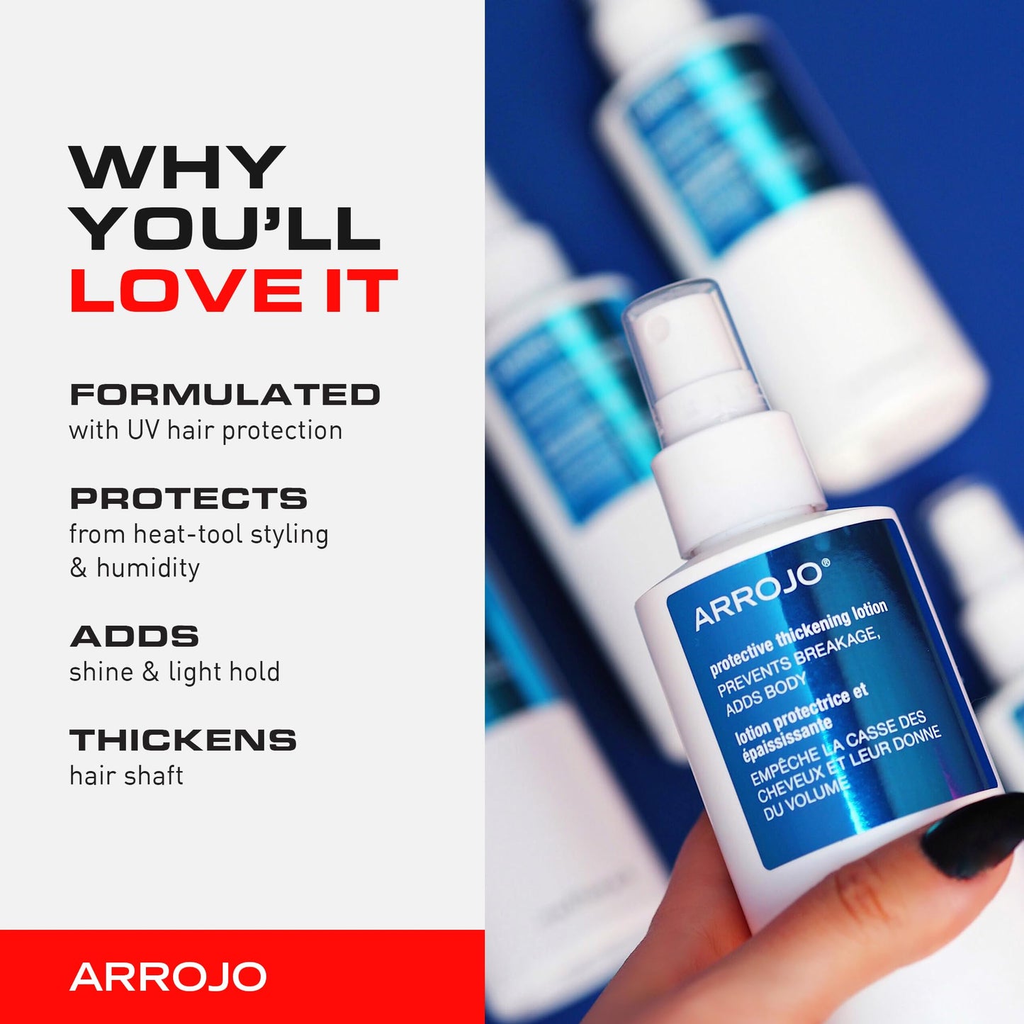 Arrojo Protective Thickening Lotion - Sulfate & Paraben-Free Hair Heat Protectant Spray Lotion & Blow Dry Spray for Men & Women- Natural Anti Frizz & UV Hair Protection Spray for All Hair Types, 6oz