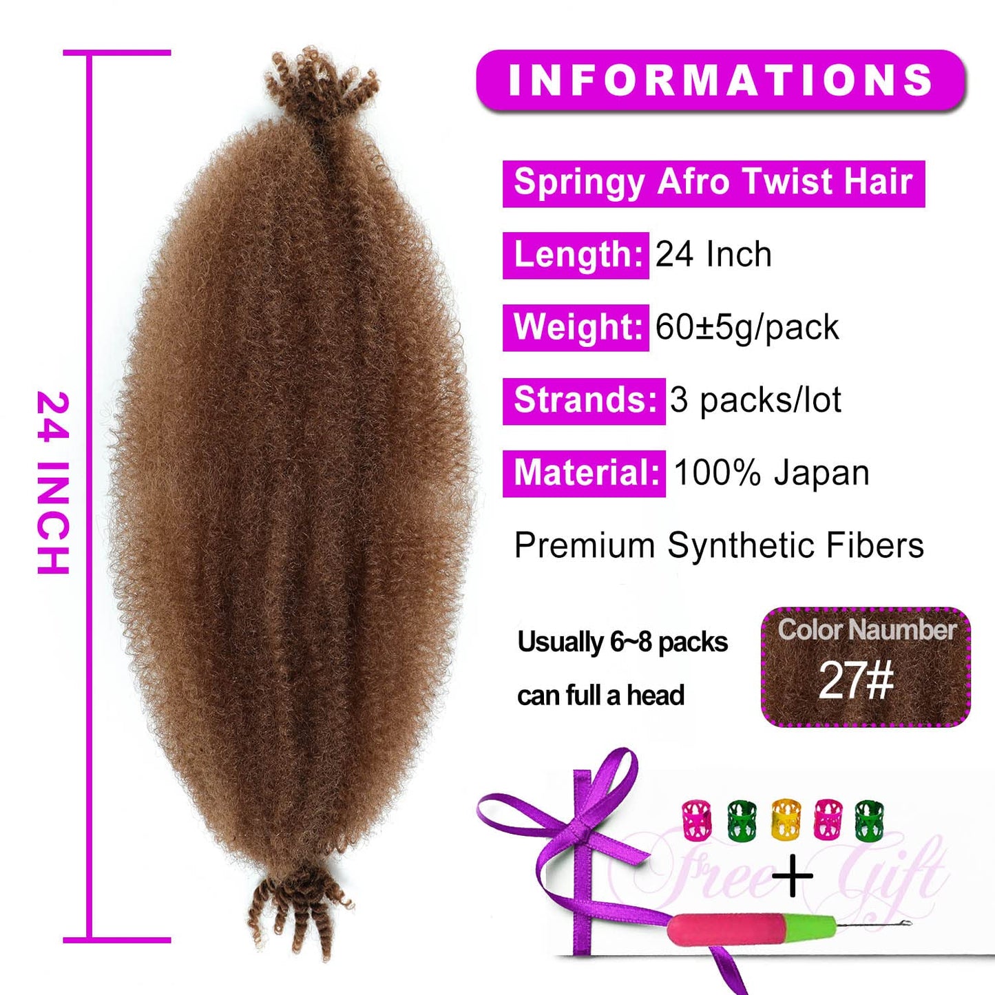 Springy Afro Twist Hair 24Inch 3Packs Pre-Separated Springy Twsit for Braiding Hair (24 Inch (Pack of 3), 30#) …