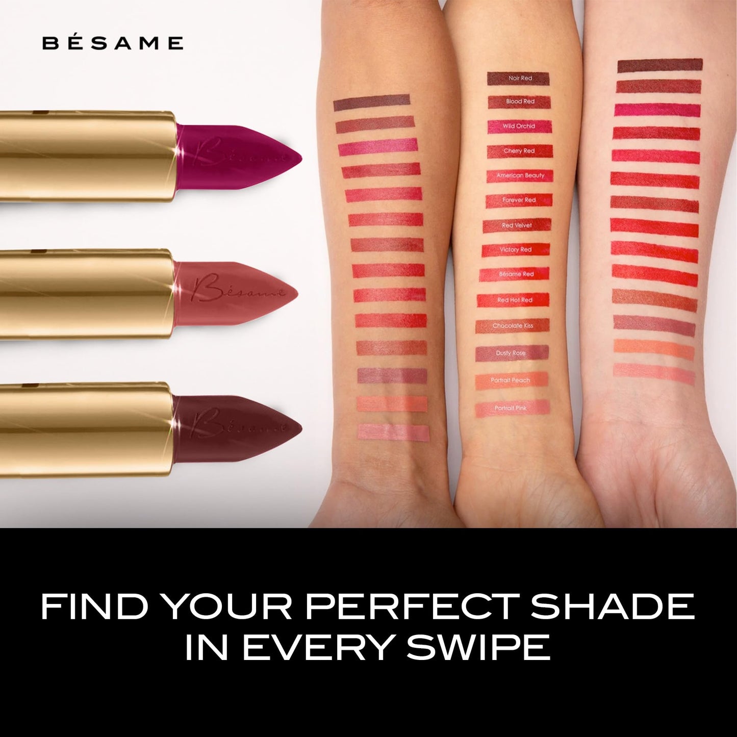 BESAME Dusty Rose Lipstick 1969, Cool Mauve Red Long-Lasting, Satin Finish Lip Color With Moisturizing Vitamin E, Universally Flattering Everyday Shade, Popular On Light-Medium Skin