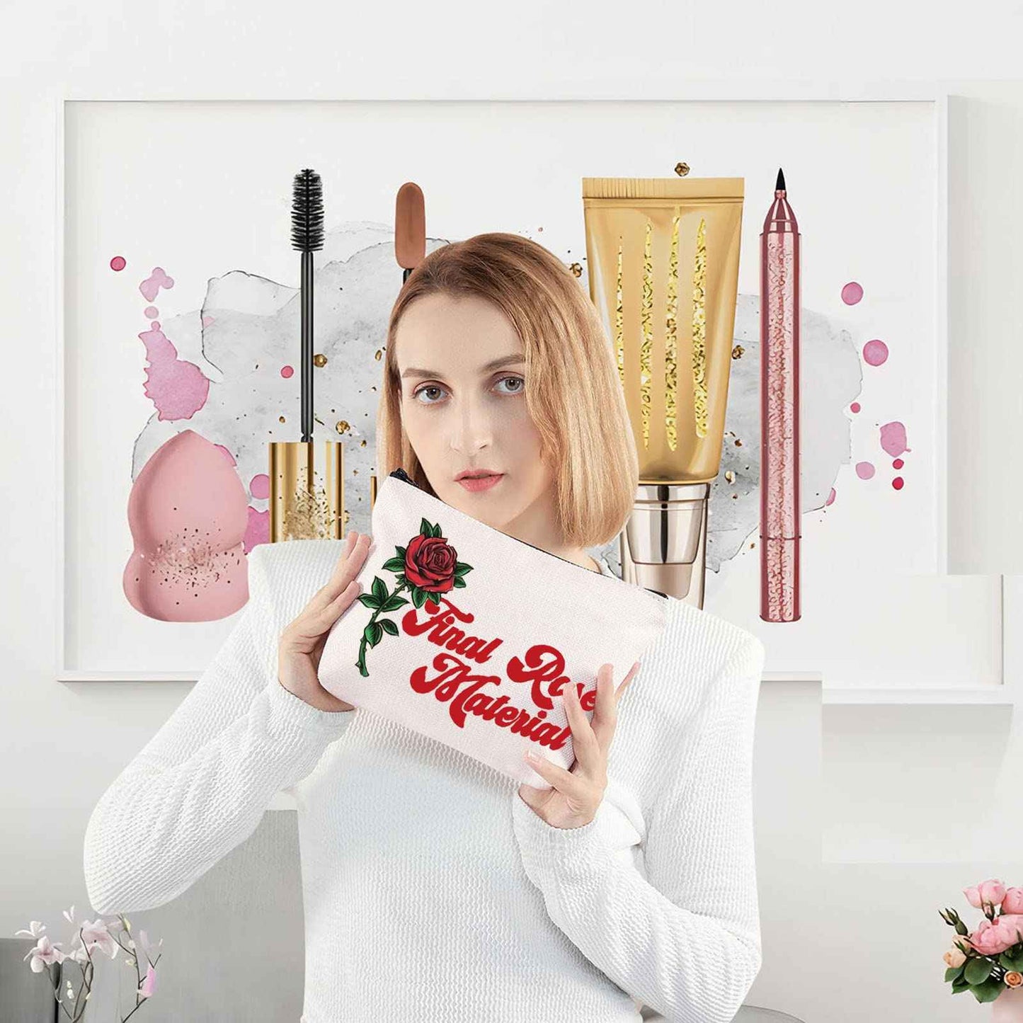 LEVLO Bachelor Fans Cosmetic Make Up Bag Bachelor TV Show Inspired Gift Final Rose Material Cosmetic Bag