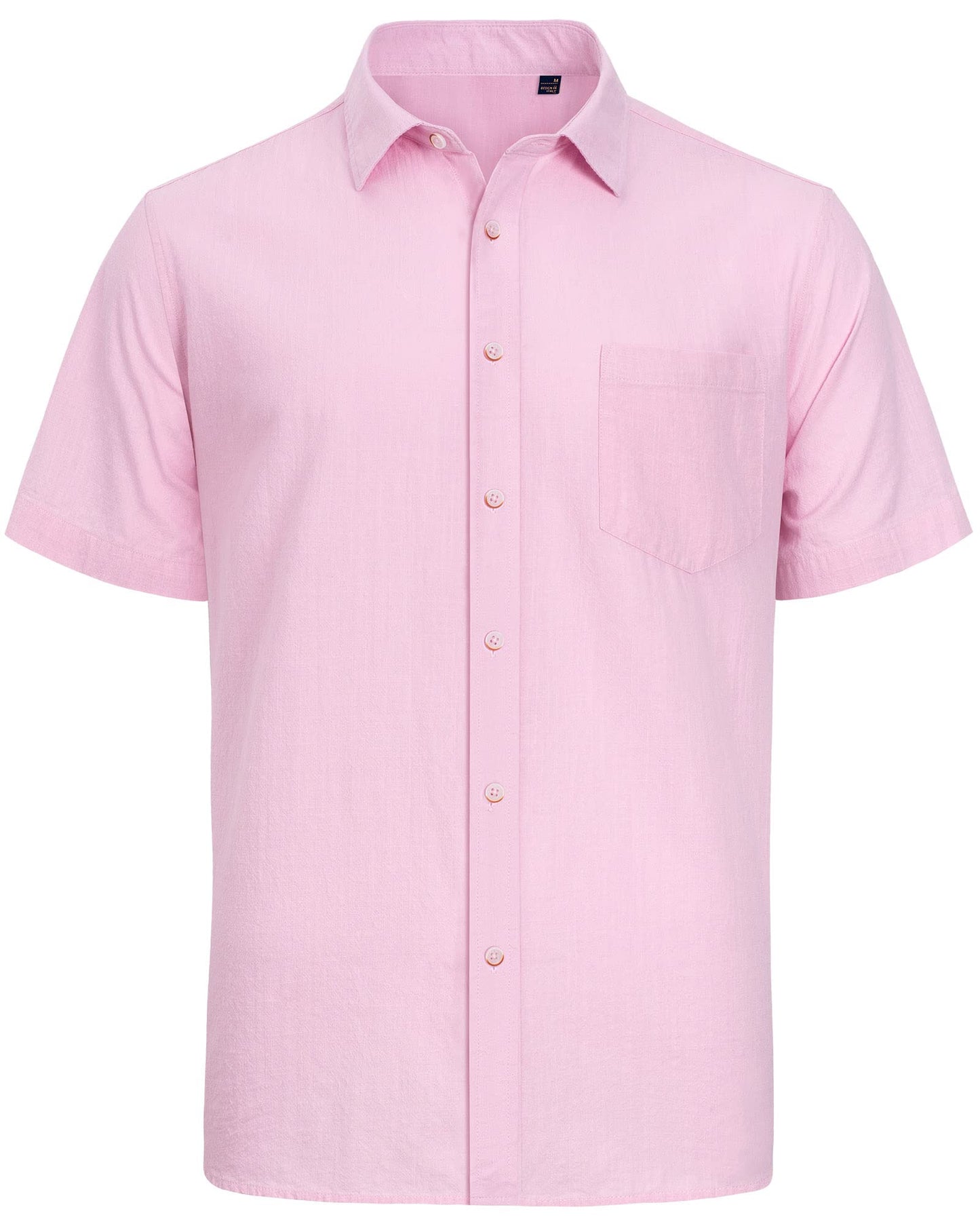 J.VER Men's Short Sleeve Linen Button Down Shirt Casual Beach Wedding Shirt with Pocket Light Pink Medium