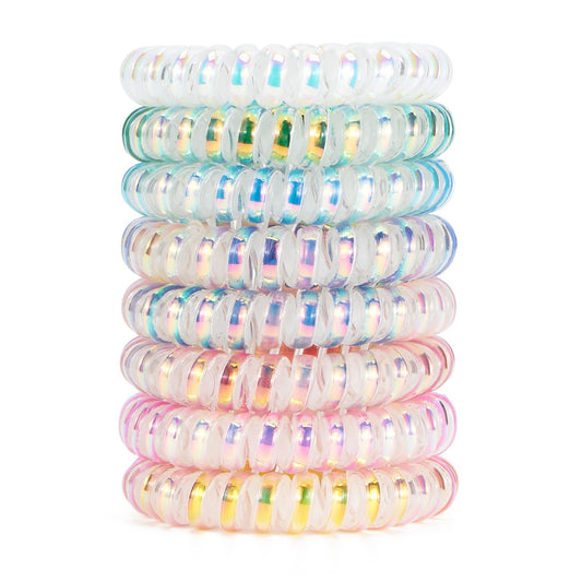 Dazzle Spiral Hair Ties (Colorful, 8 Pcs) - Coil Plastic Spiral Ponytail Holders for Thick Hair, No Crease Phone Cord Ties for All Hair Types