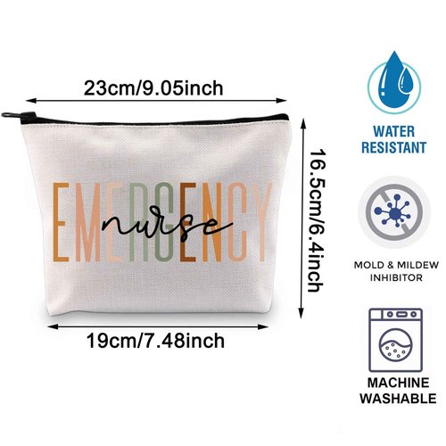 BLUPARK Emergency Nurse Makeup Bag ED ER Nurse Gift Emergency Room Gift New Nurse Gift Nursing Graduate Gifts Future Nurse gift, Off White(Emergency Nurse)