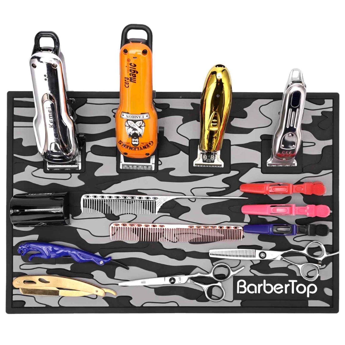 Barber Magnetic Mats,Anti-Slip Flexible Rubber Scissors Salon Mat,11.8Wx17.7L Tools Countertop Silicone Heat Resistant Styling Tools Magnetic Organizer Mat Magnetic Hair Clippers Mat (Black)