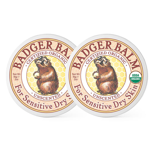 Badger - Unscented Dry Skin Balm, Sensitive Skin Balm, Moisturizing Balm for Dry Cracked Skin, Unscented Balm, Skin Moisturizer Balm, 2 oz (2 Pack)