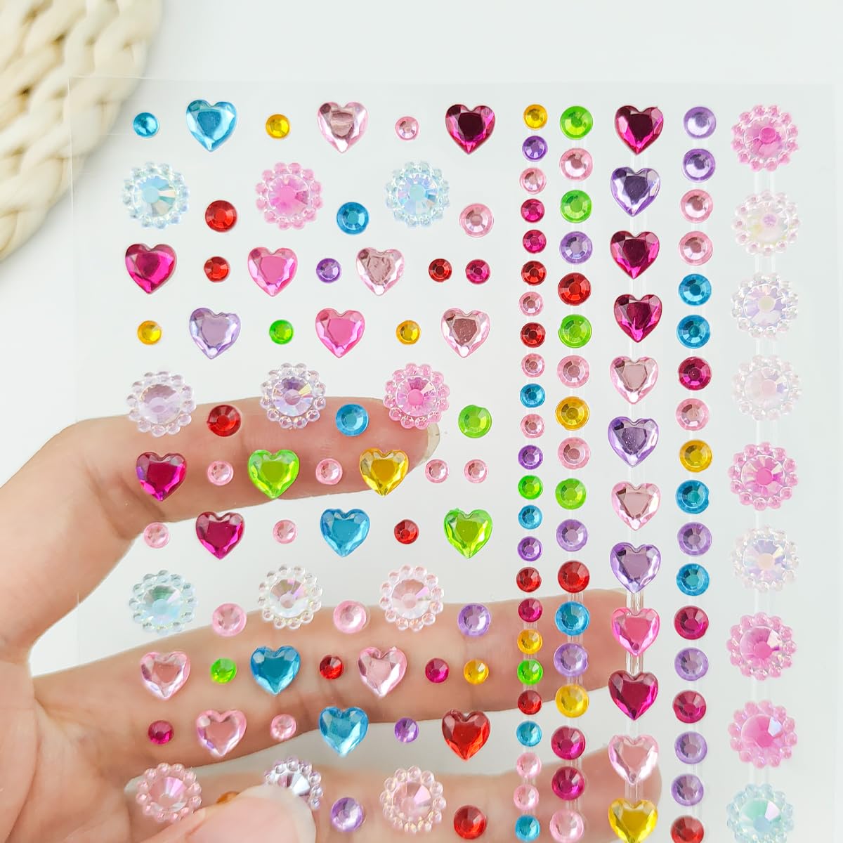 2PCS Face Gems Eye Jewels Stickers Self Adhesive Rhinestones Gems Crystals Pearls Decal Rainbow Heart Rhinestone for Makeup Hair Body Stick Gems for Women Festival Accessory and Nail Art Decoration