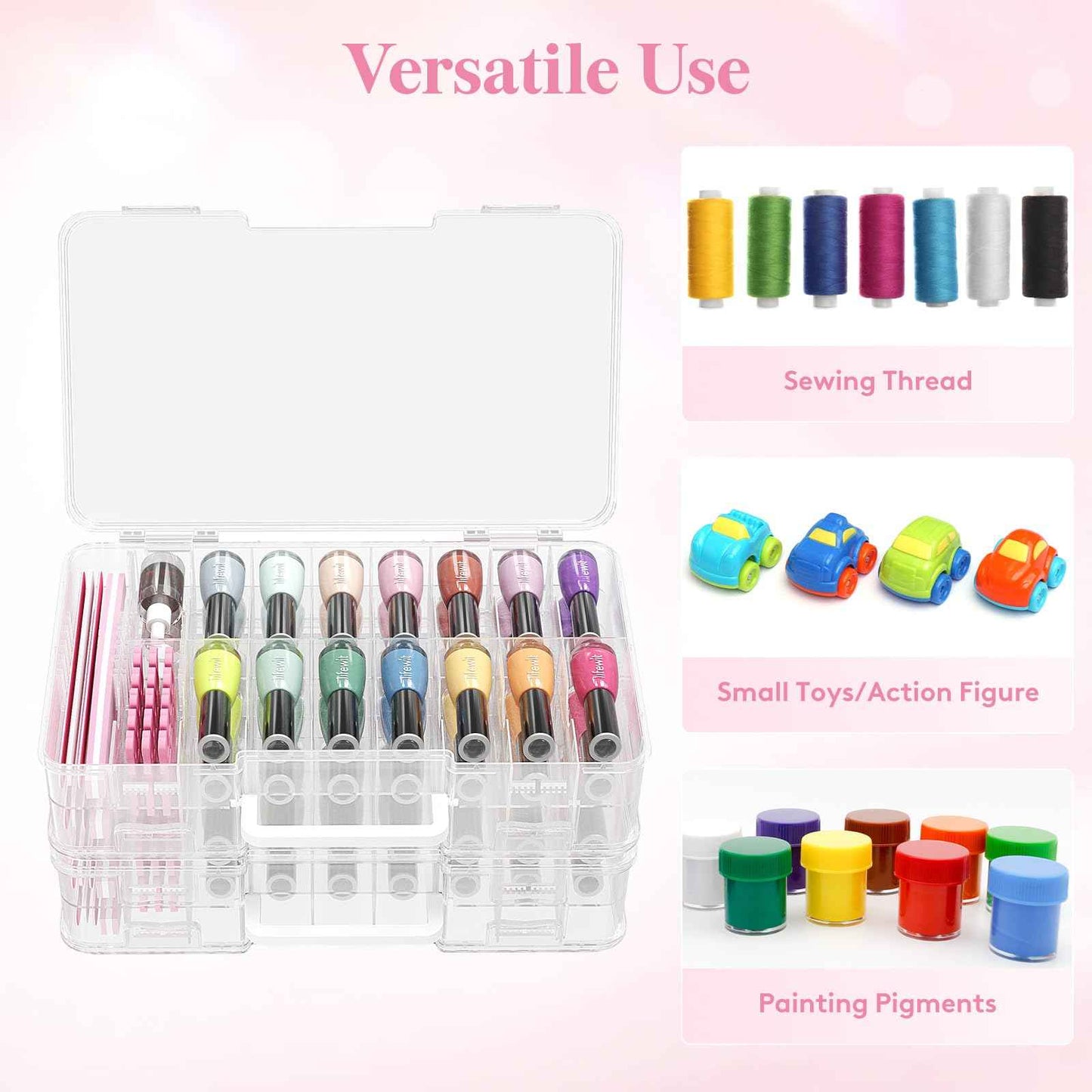 Lifewit Nail Polish Organizer Case for 36 Bottles with 8 Adjustable Sections, Portable Sturdy Gel Nail Polish Storage Holder with 4 Nail Separators, Space Saver for Display Travel, 2 Pack, Clear