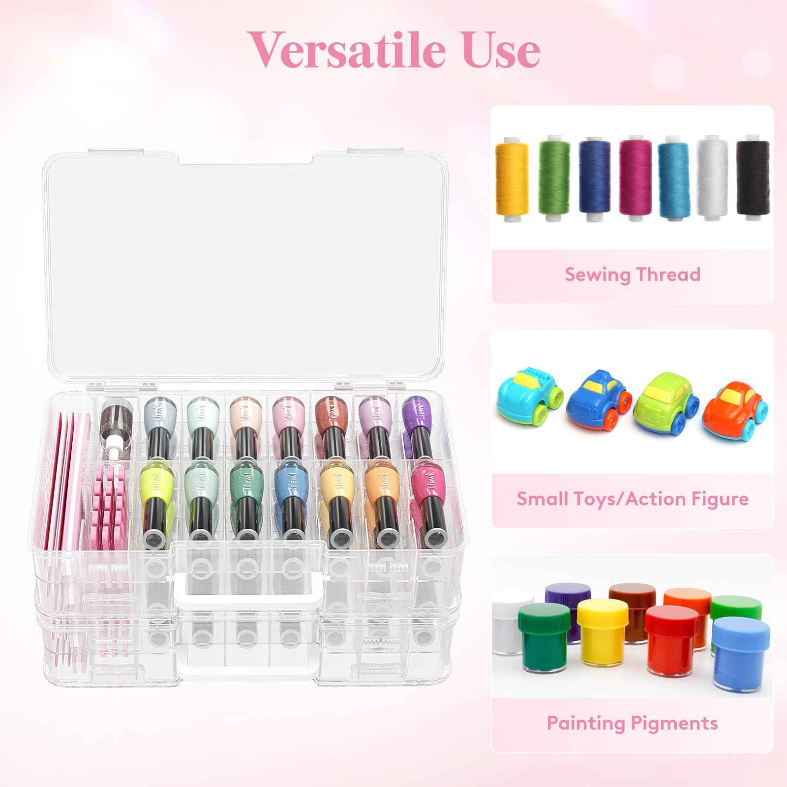 Lifewit Nail Polish Organizer Case for 36 Bottles with 8 Adjustable Sections, Portable Sturdy Gel Nail Polish Storage Holder with 4 Nail Separators, Space Saver for Display Travel, 2 Pack, Clear