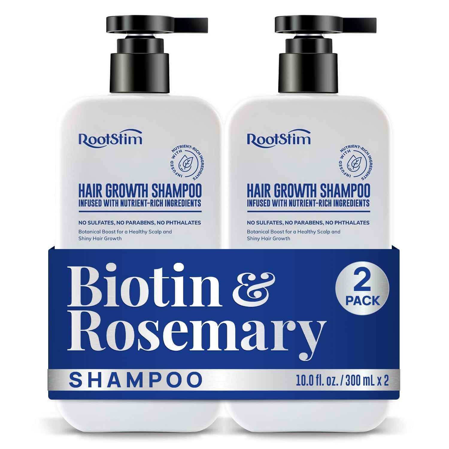 RootStim Biotin & Rosemary Shampoo for Hair Growth - Hair Loss Shampoo with Saw Palmetto Ginger Caffine Supports Thicker-Looking Hair Sulfate Free 10 fl oz Each, Pack of 2